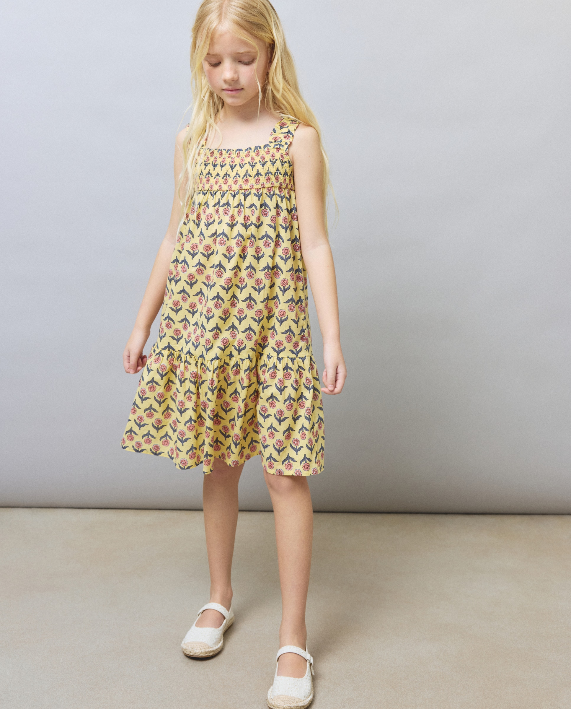 Vestido de Alças com Tinta Metálica Kids El Corte Inglés Amarelo-2