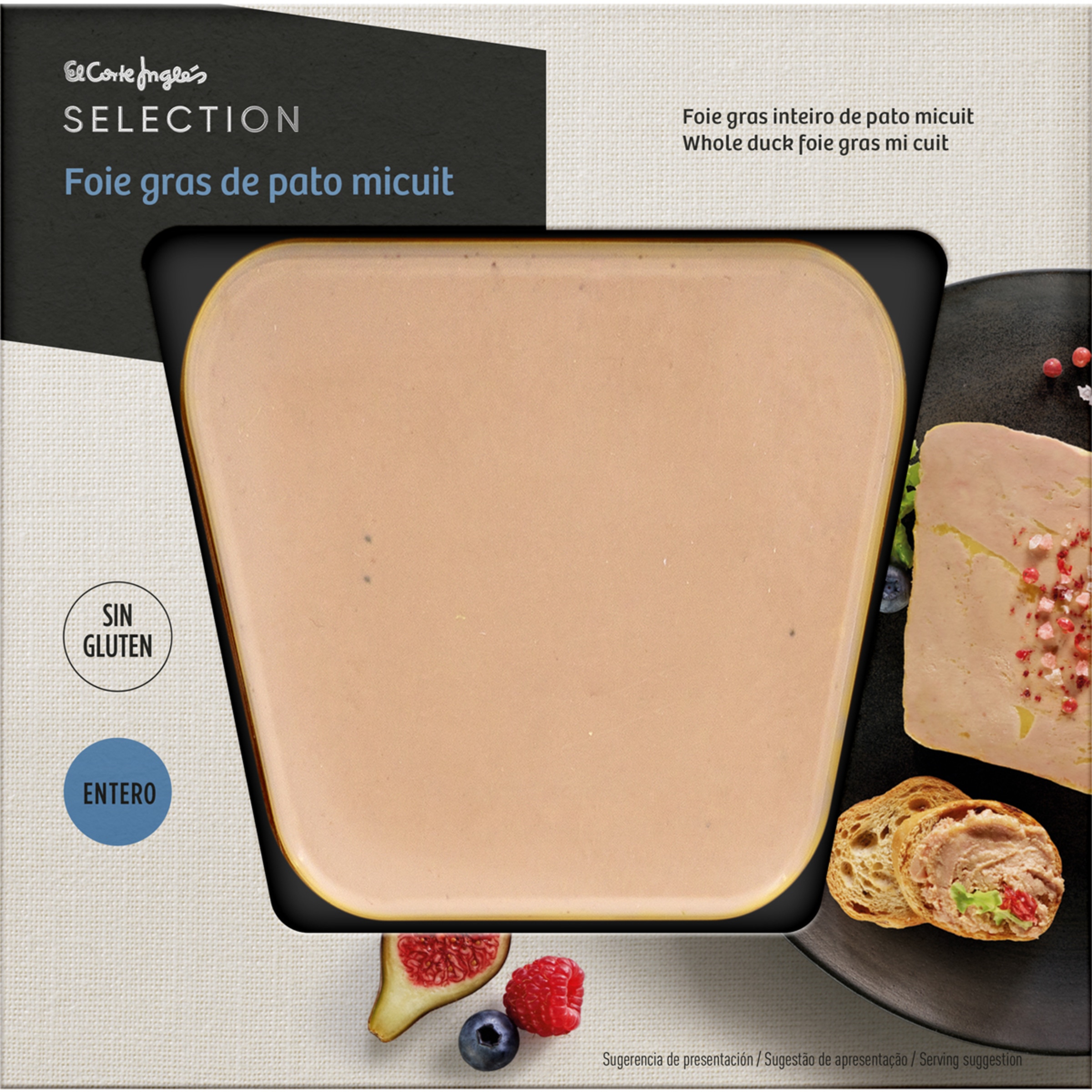 Foie Gras de Pato Inteiro Mi Cuit sem Glúten embalagem 80 g
