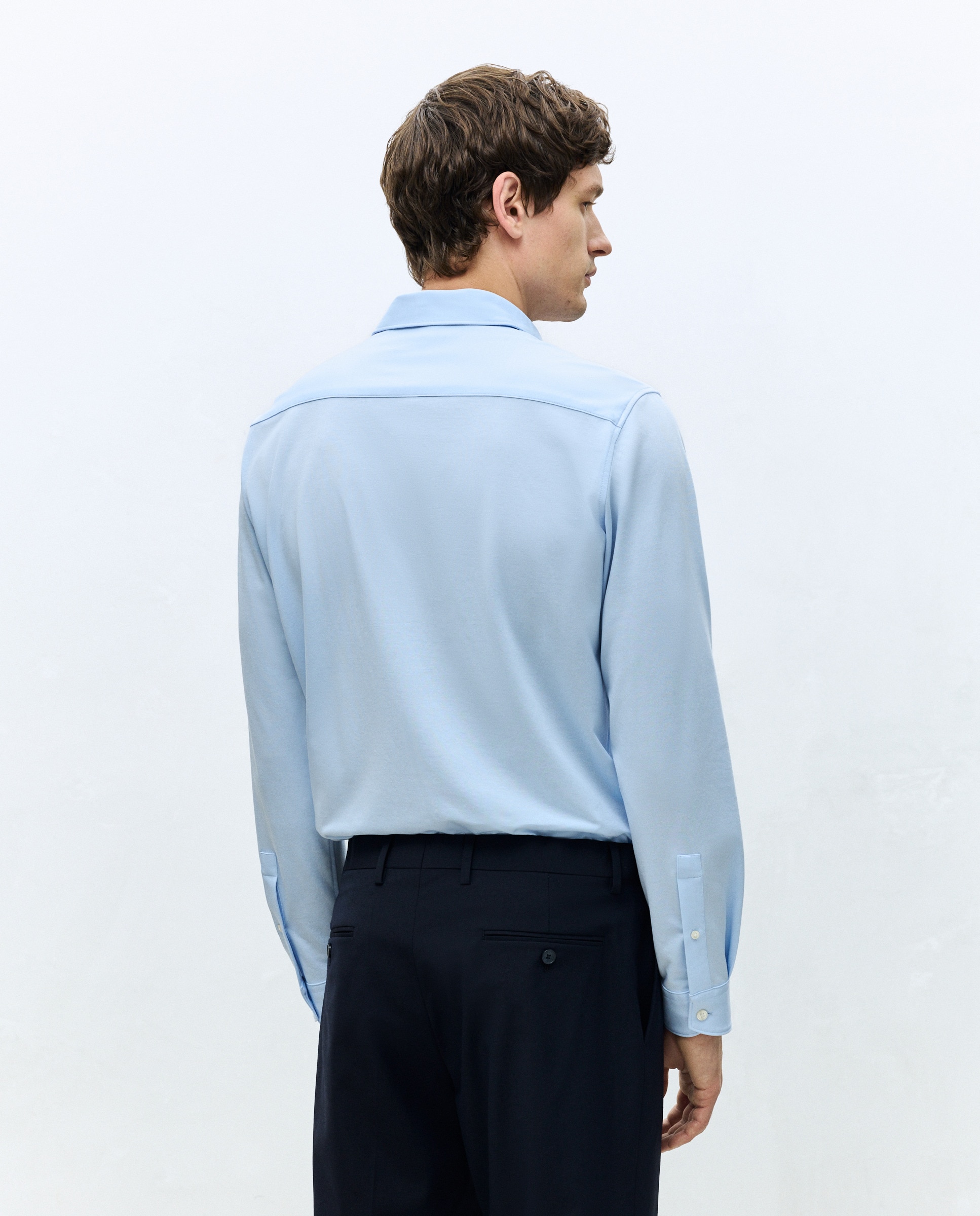 Camisa Clássica de Malha Regular Fit com Manga Comprida Azul-claro-3