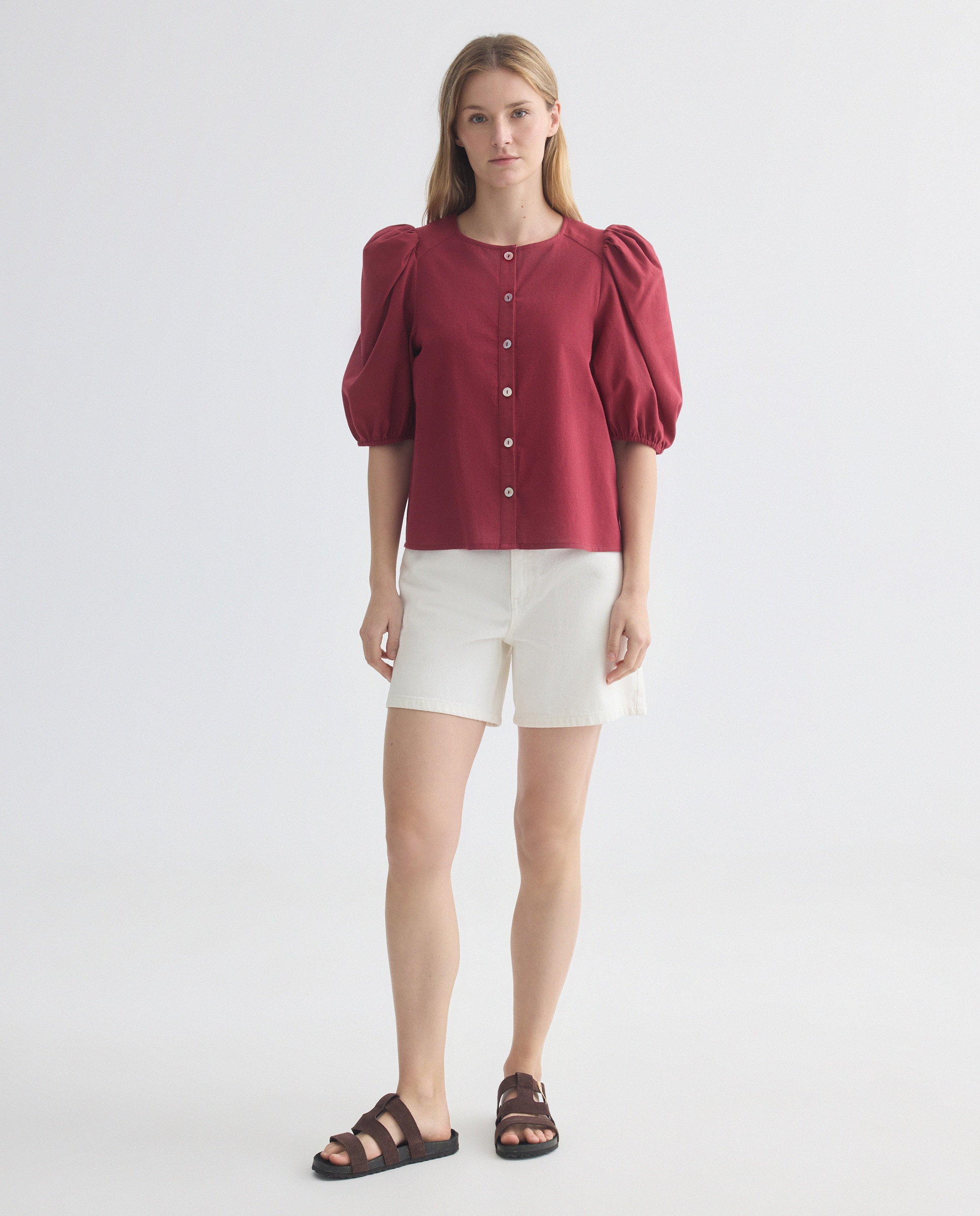 Blusa de mujer con manga abullonada Burdeos-2