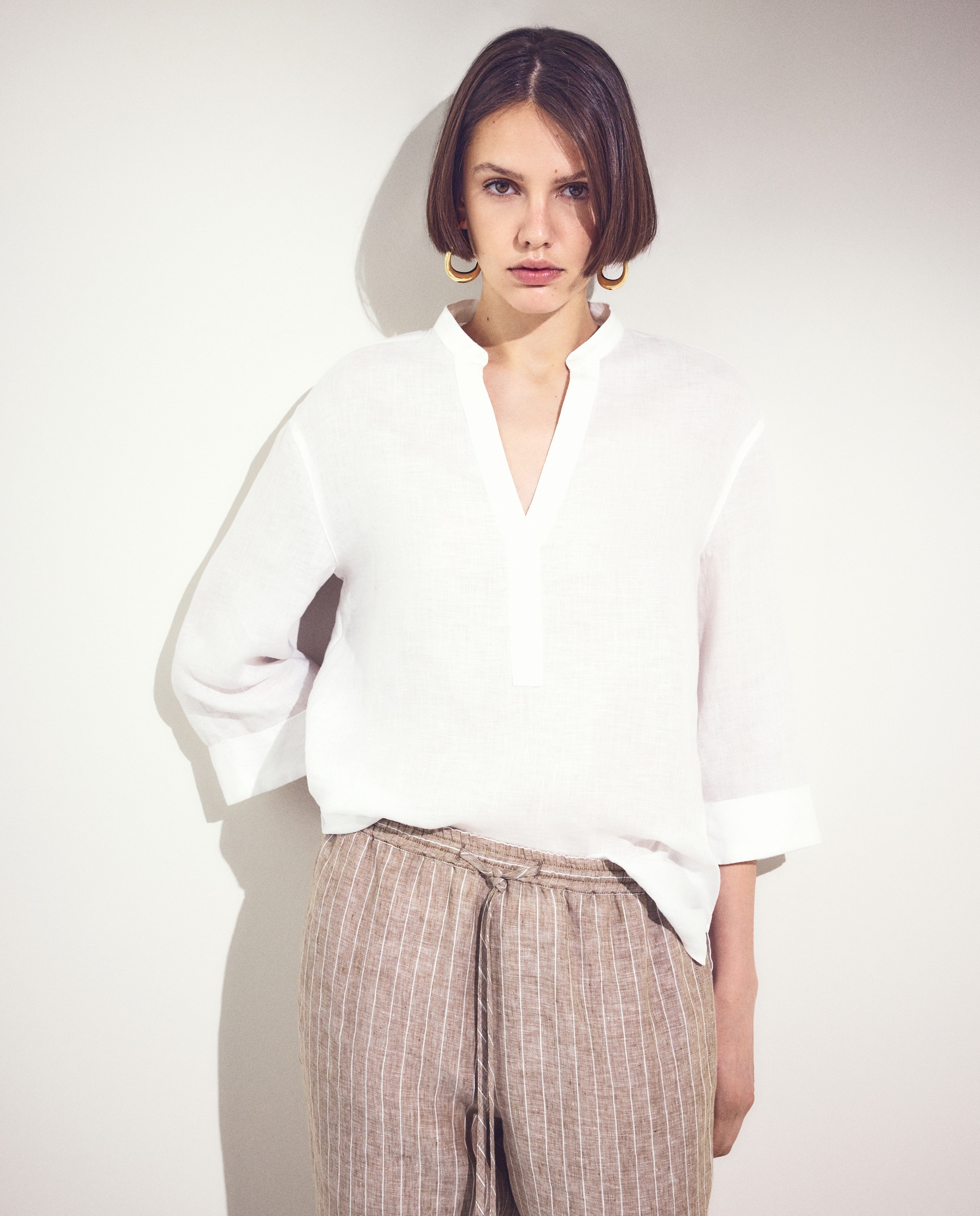 Imagem 0 de Túnica de Linho 3/4 com Decote Pronunciado