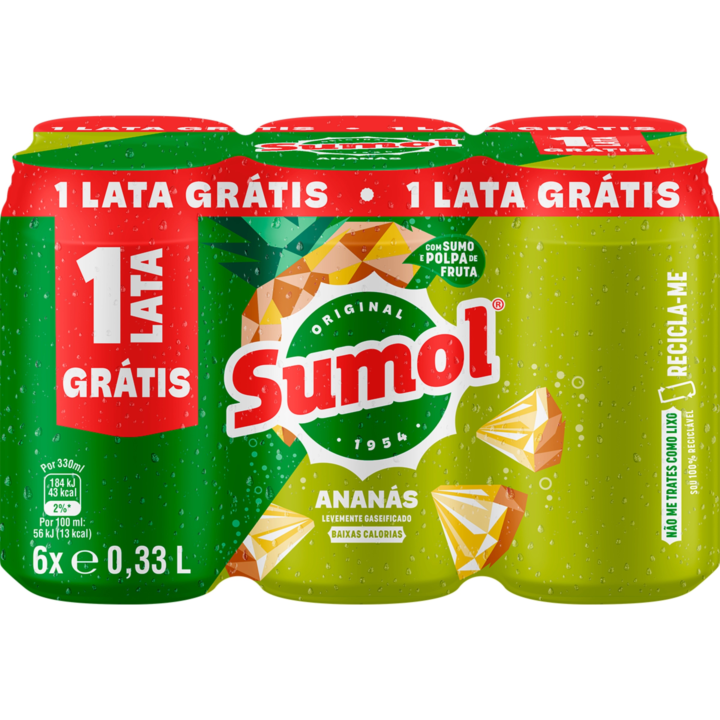 Refrigerante de Ananás com Gás Pack 6 lata 33 cl