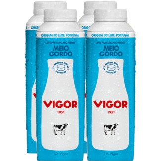 Leite Fresco Meio Gordo Pack 4 embalagem 250 ml - Vigor