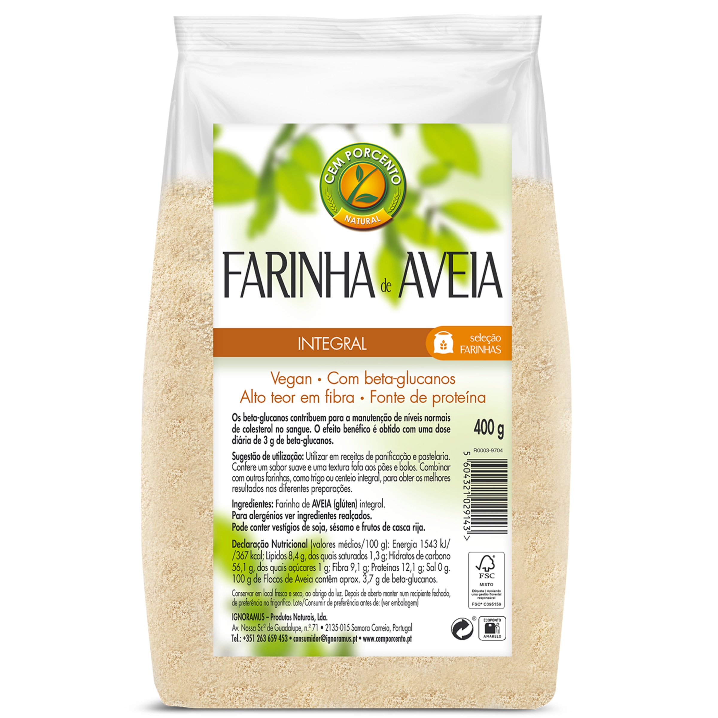 Farinha de Aveia Integral embalagem 400 g