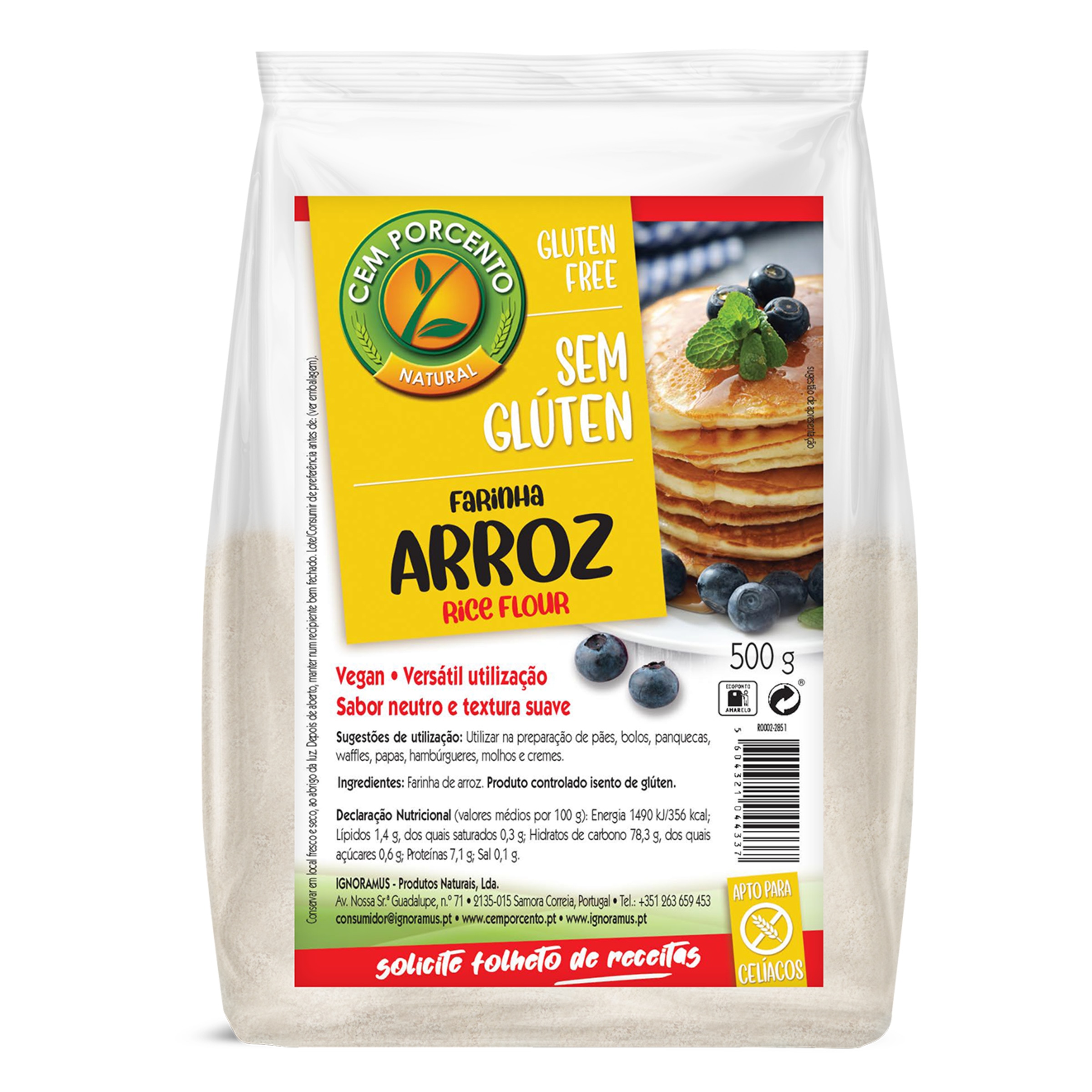 Farinha de Arroz sem Glúten embalagem 500 g