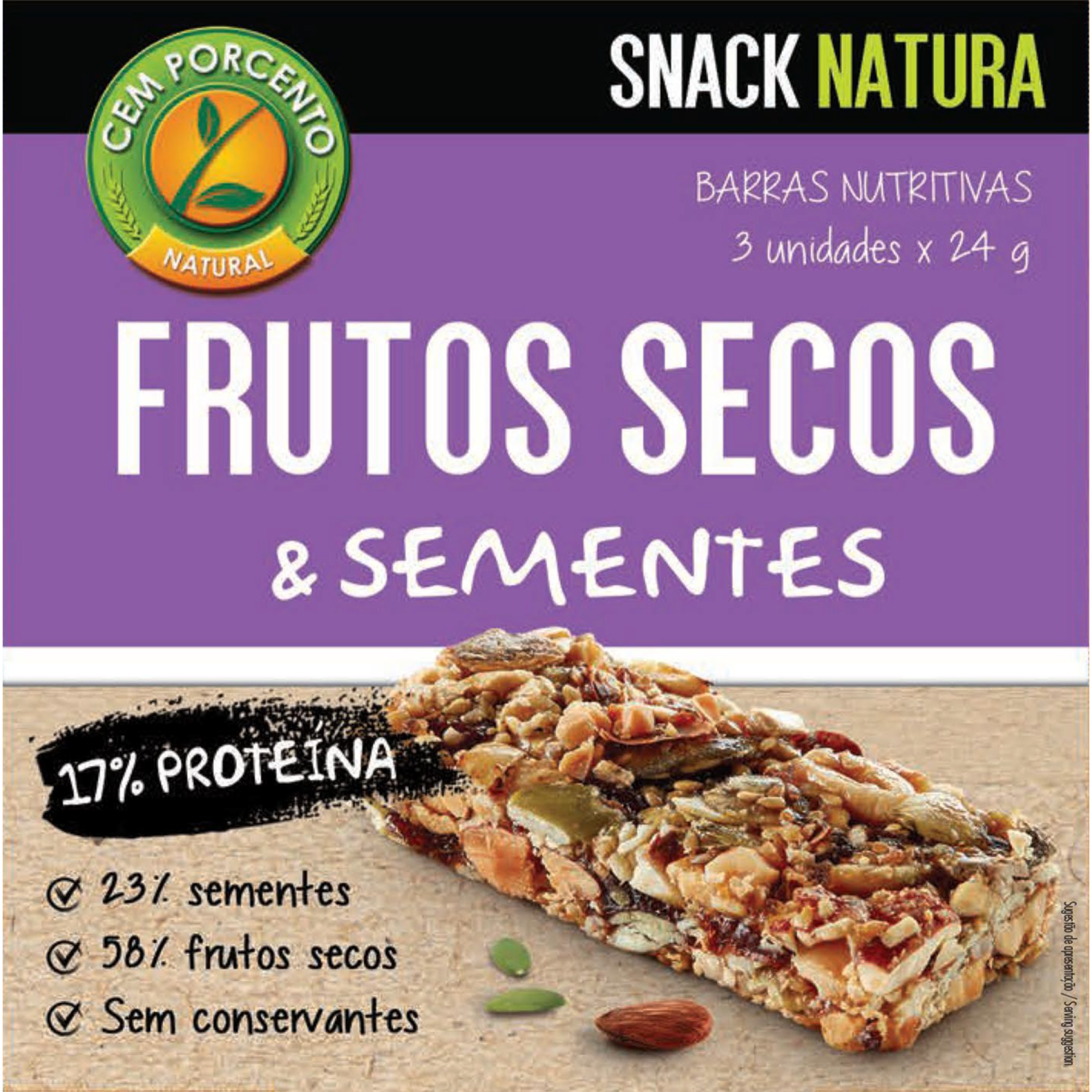 Barra com Frutos Secos e Sementes Pack 3 embalagem 72 g