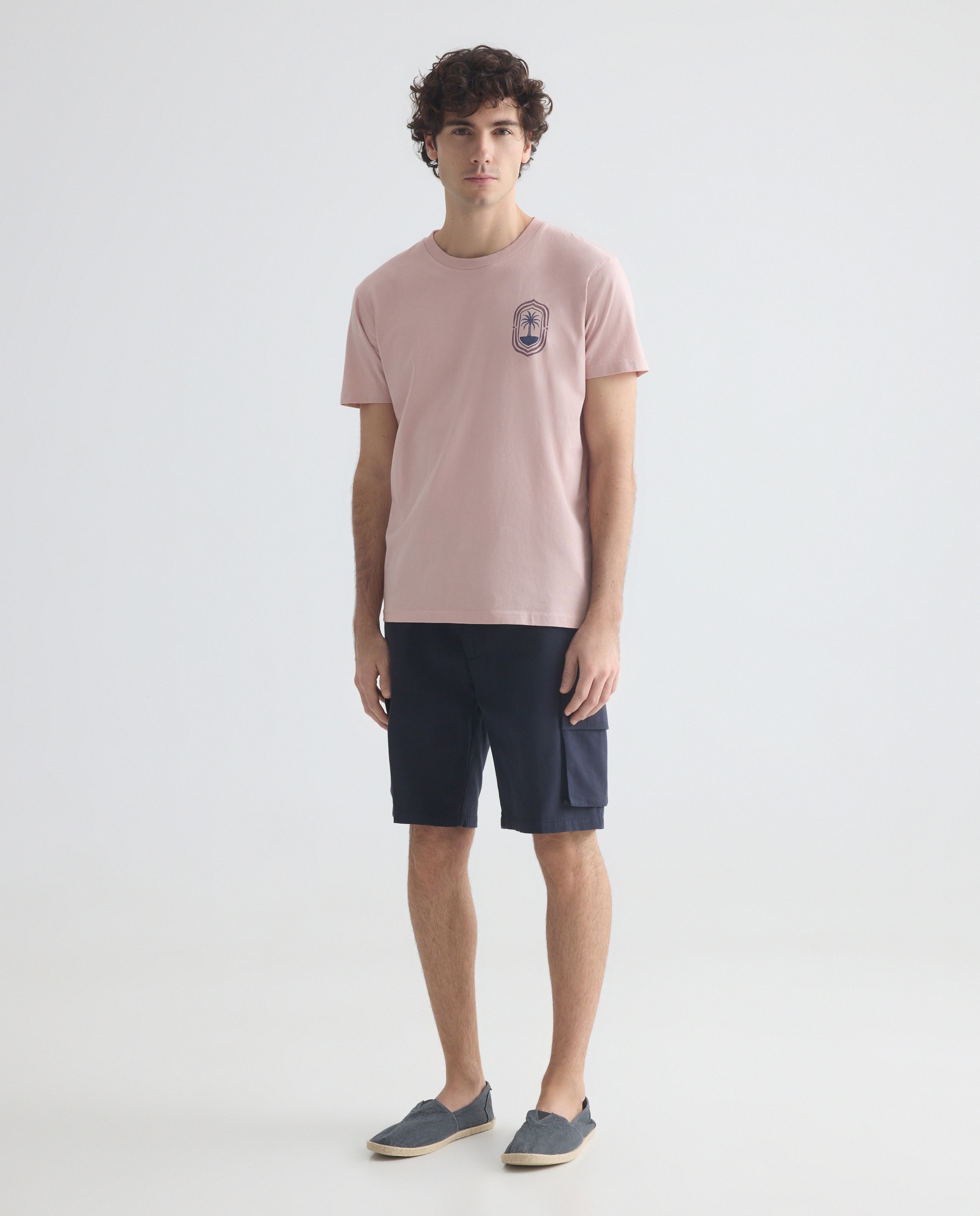 Camiseta de hombre manga corta Palmera Rosa claro-2