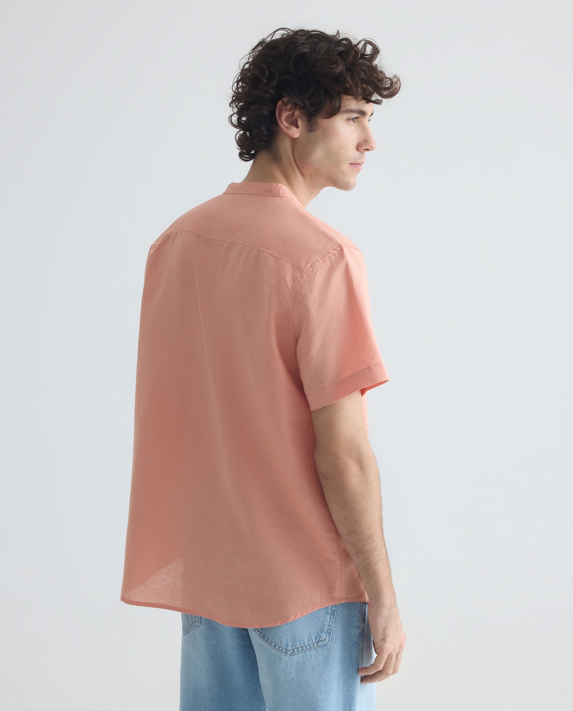 Camisa sport manga corta hombre con lino cuello mao 660 Naranja-3