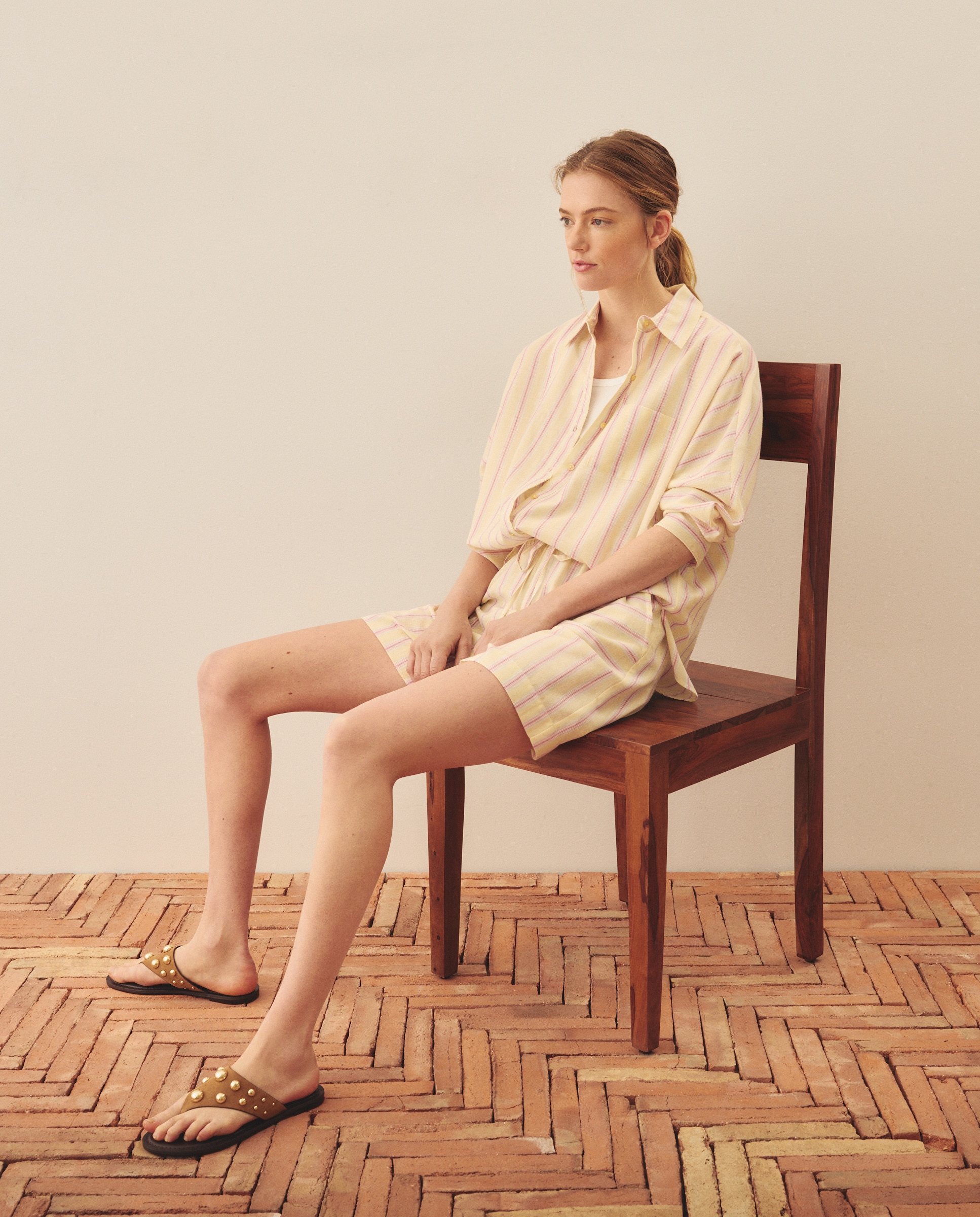 Camisa às Riscas Oversize Amarelo-2