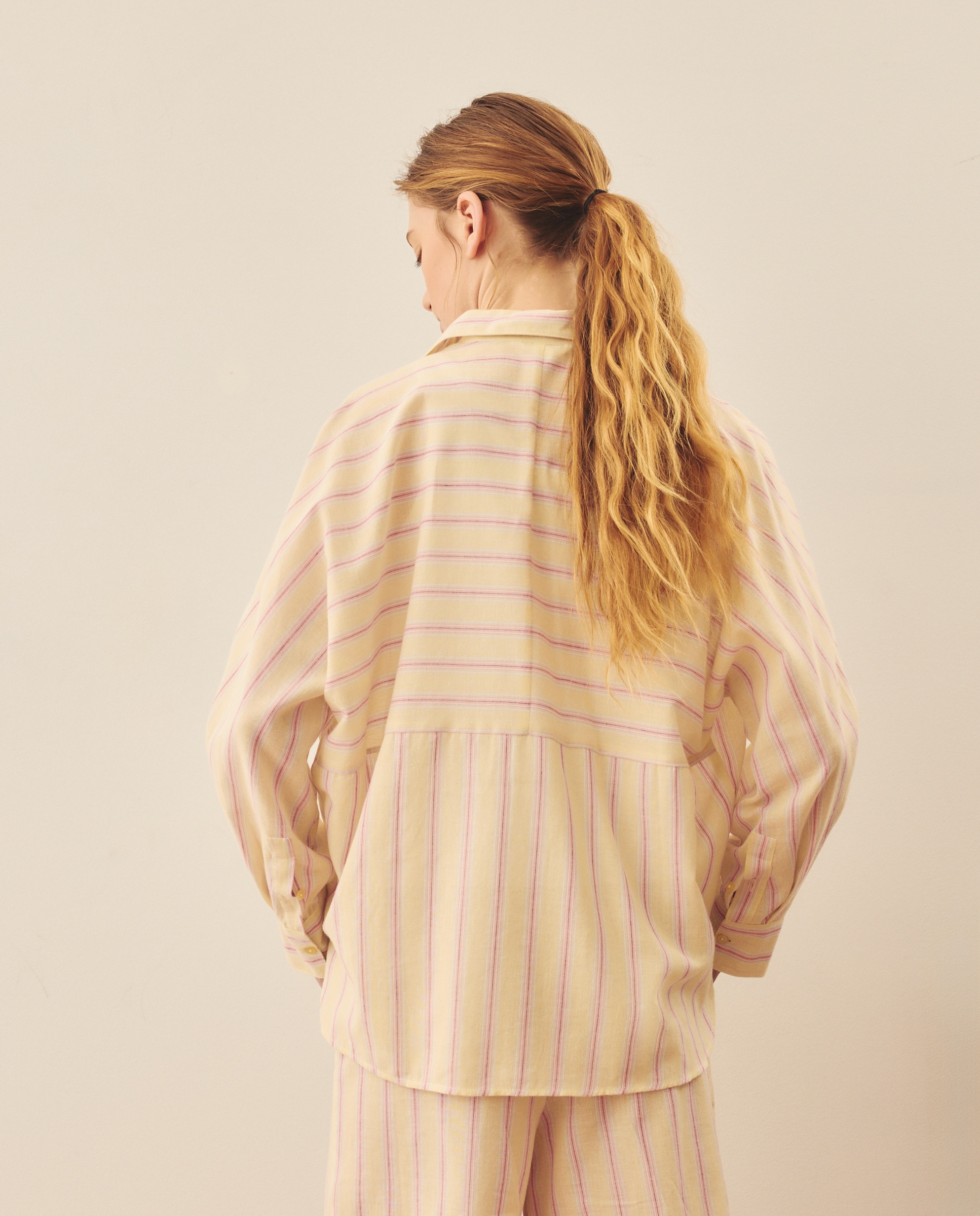 Camisa às Riscas Oversize Amarelo-3