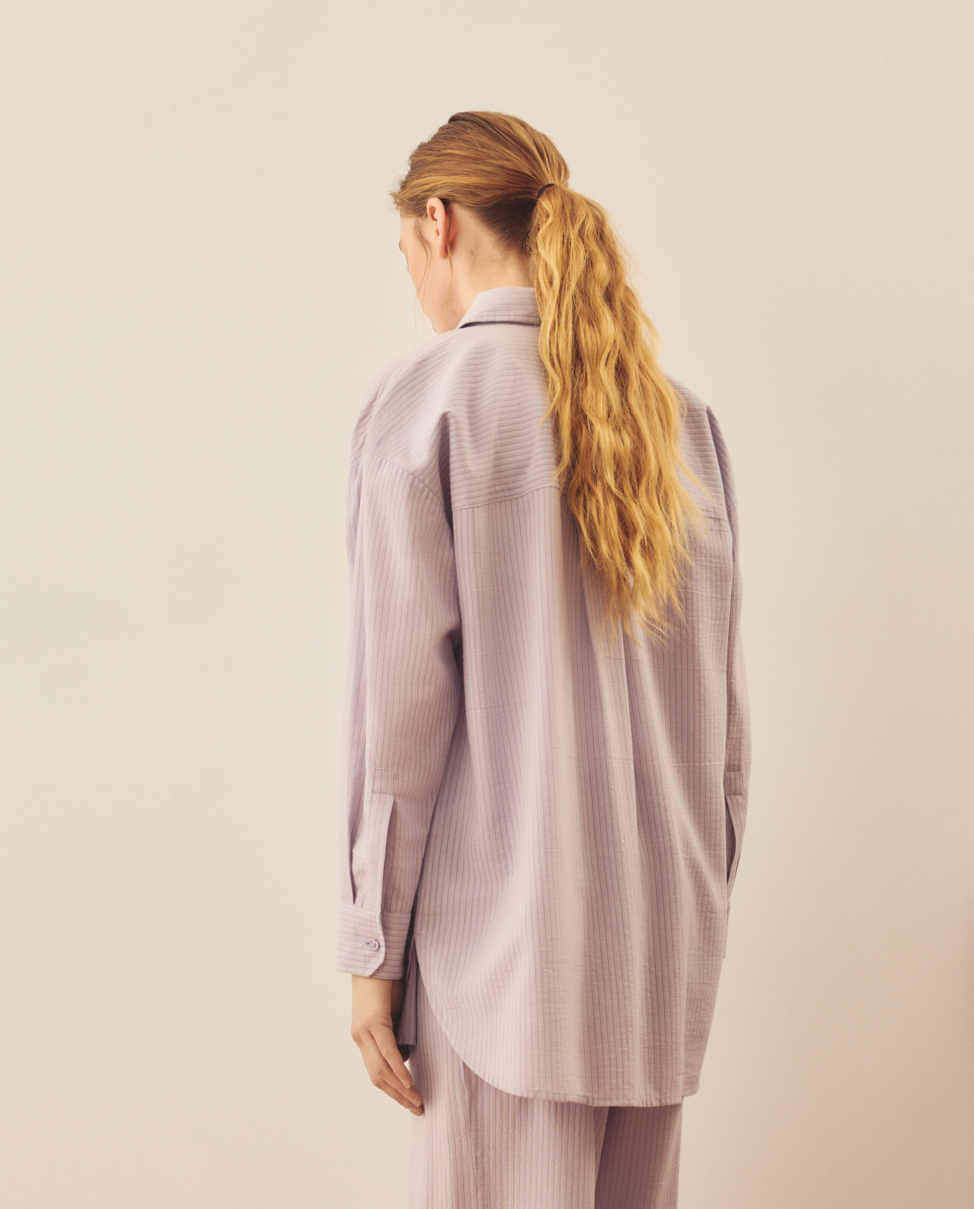Camisa Oversize Lisa de Manga Comprida Roxo-3