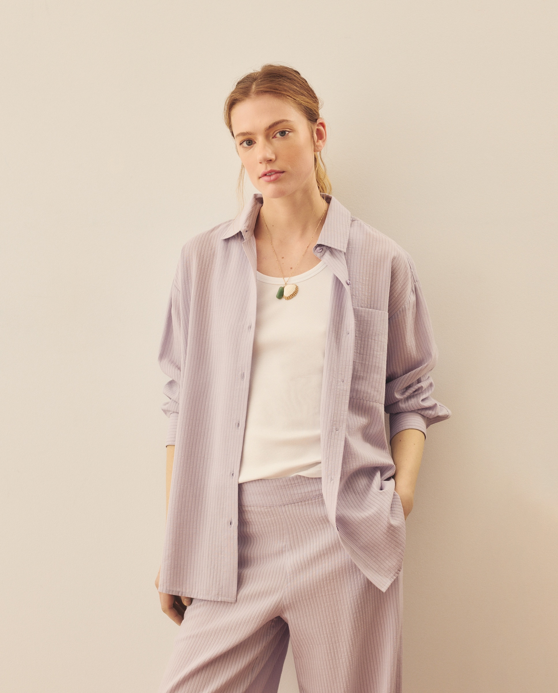Camisa Oversize Lisa de Manga Comprida Roxo-1