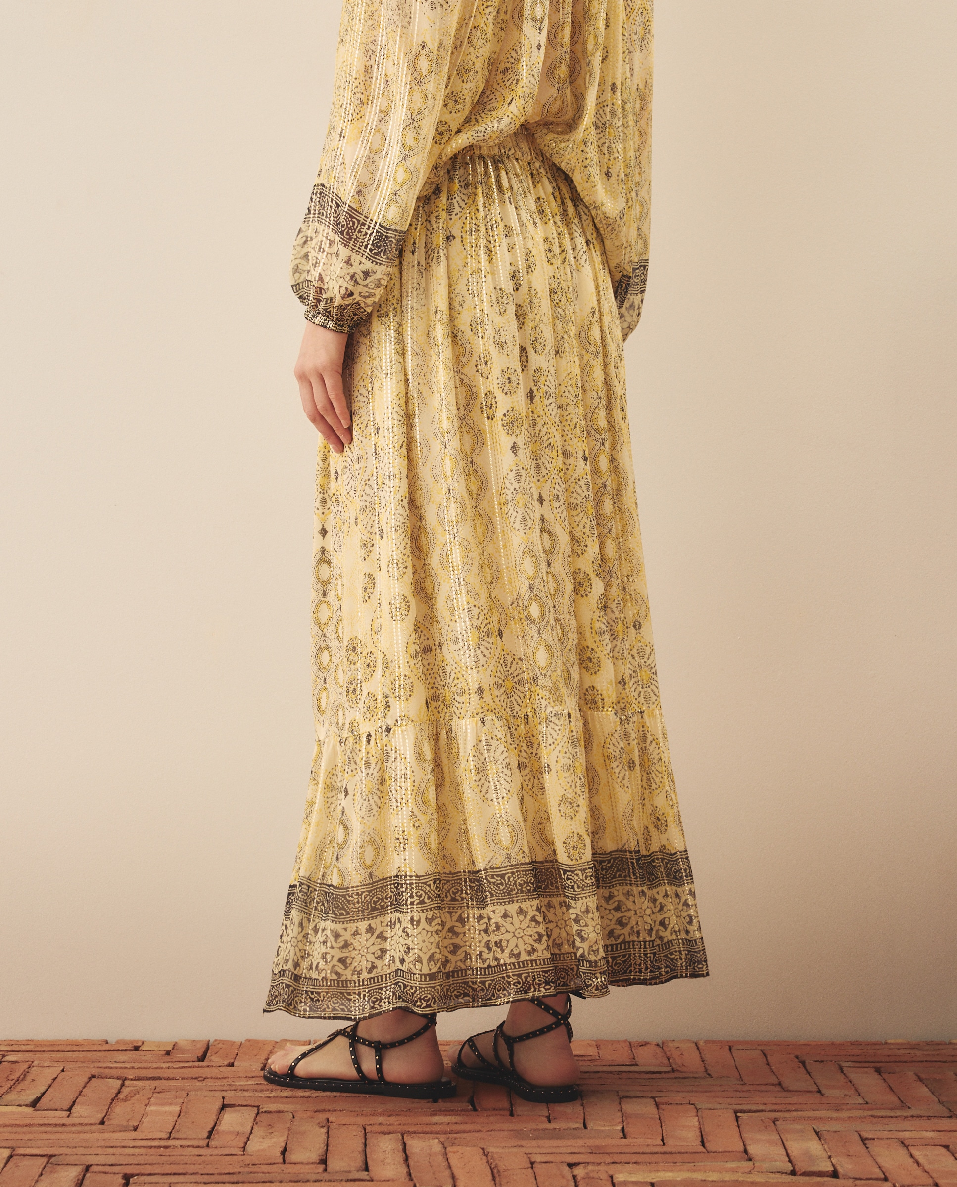 Saia Vaporosa Estampada Amarelo-3