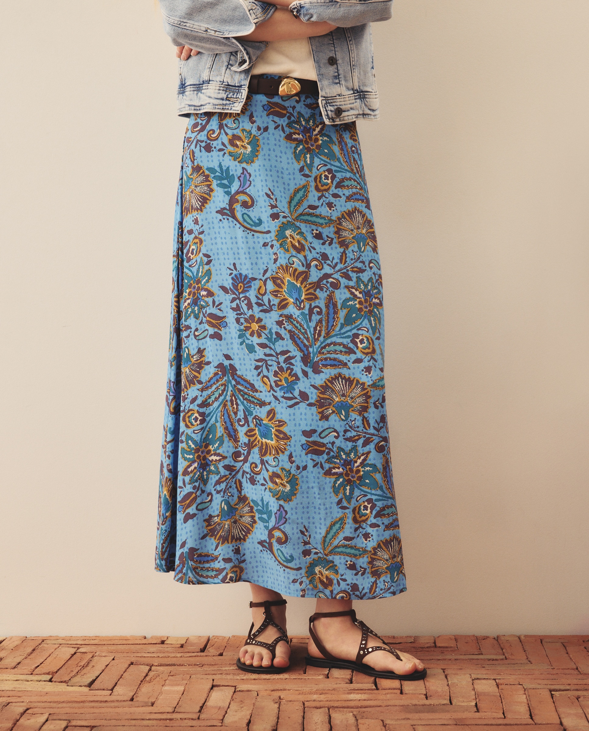 Saia Comprida Estampada Azul-2