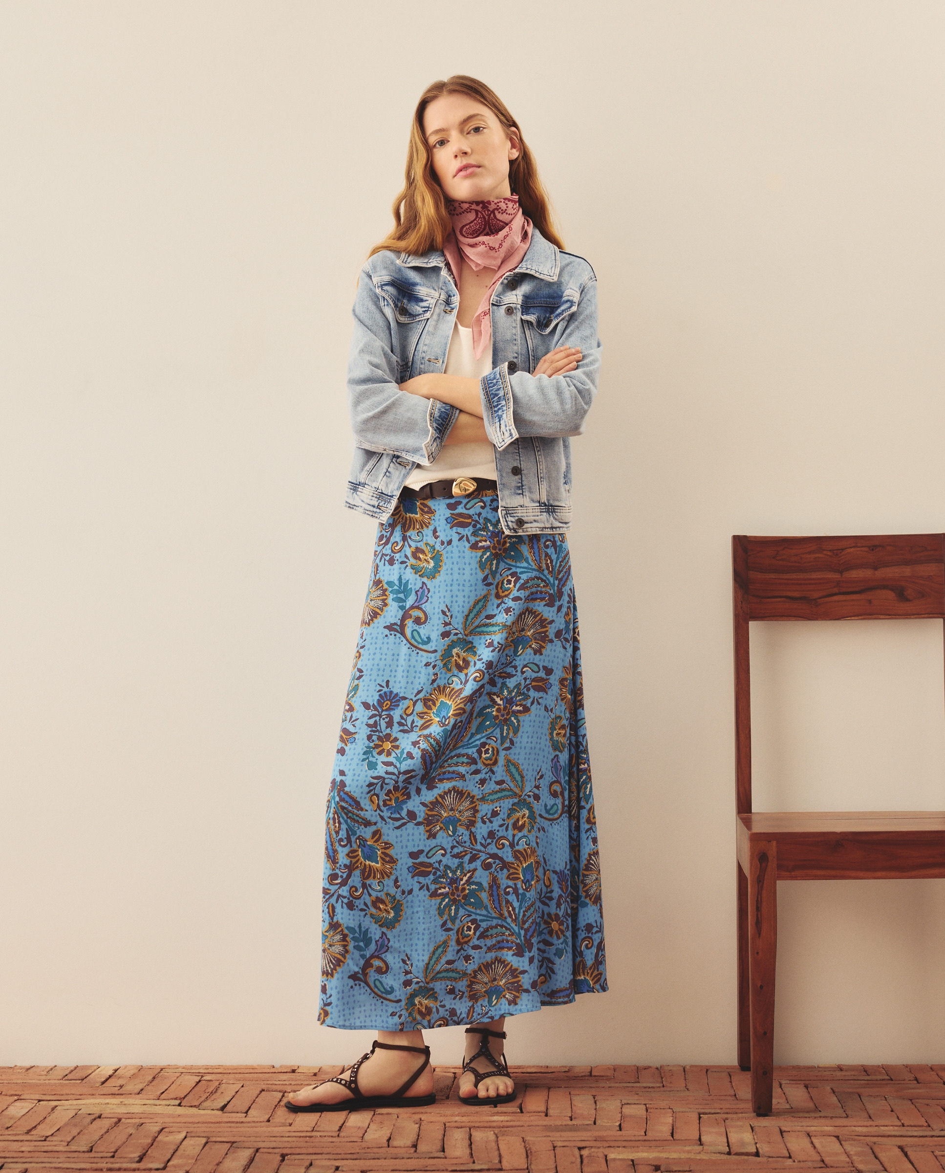 Saia Comprida Estampada Azul-1