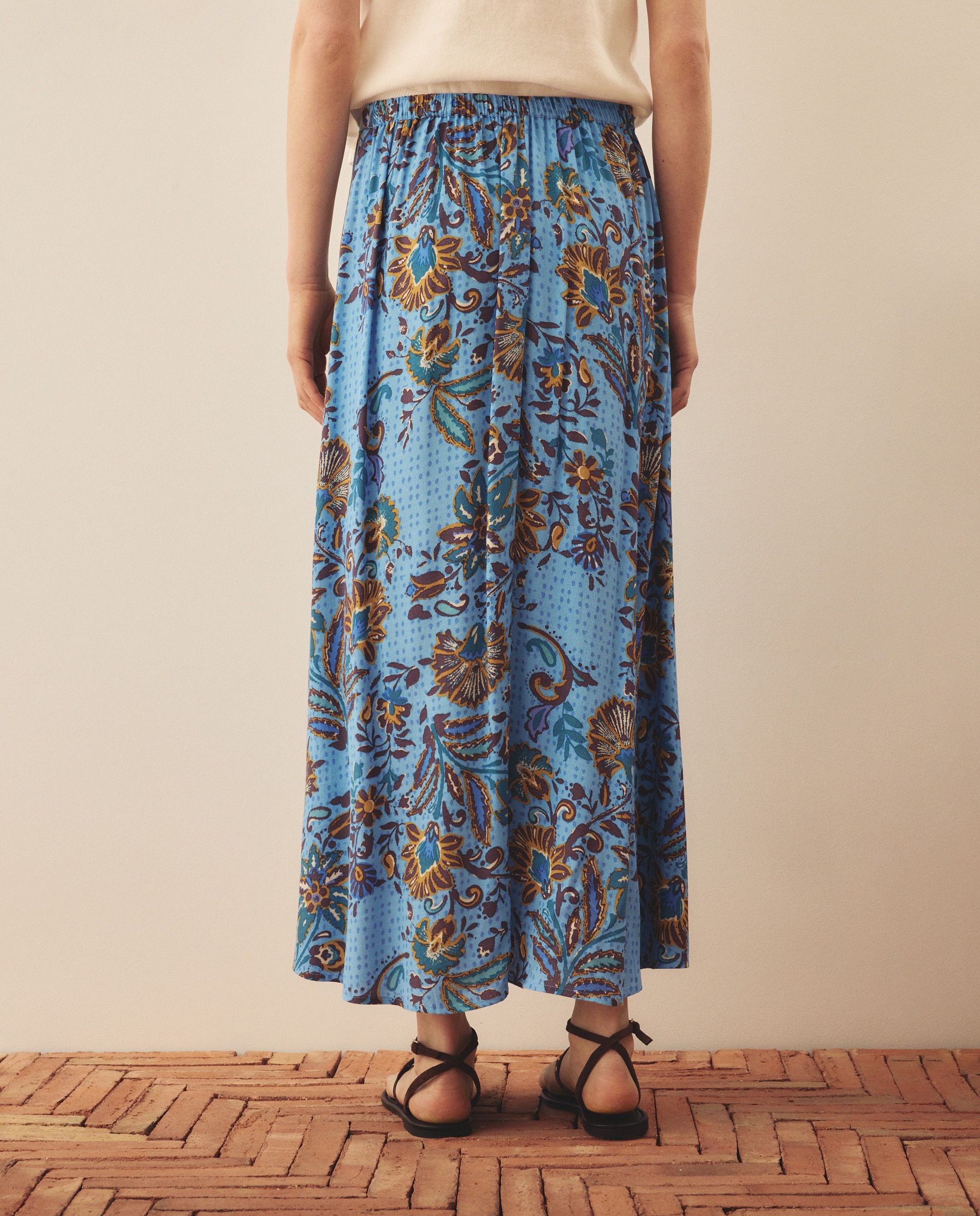 Saia Comprida Estampada Azul-3