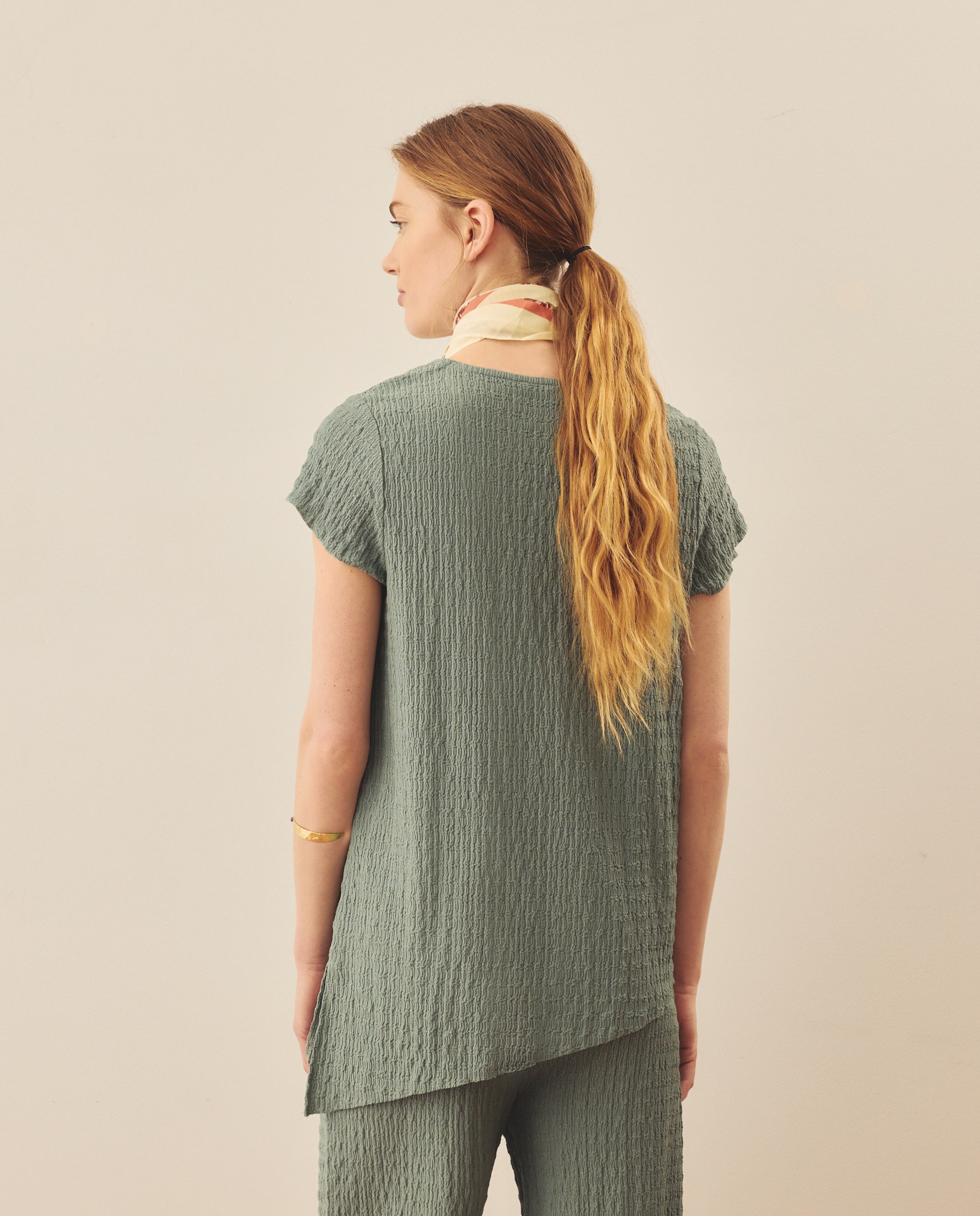 T-shirt de Malha Gofrada Verde Pato-3