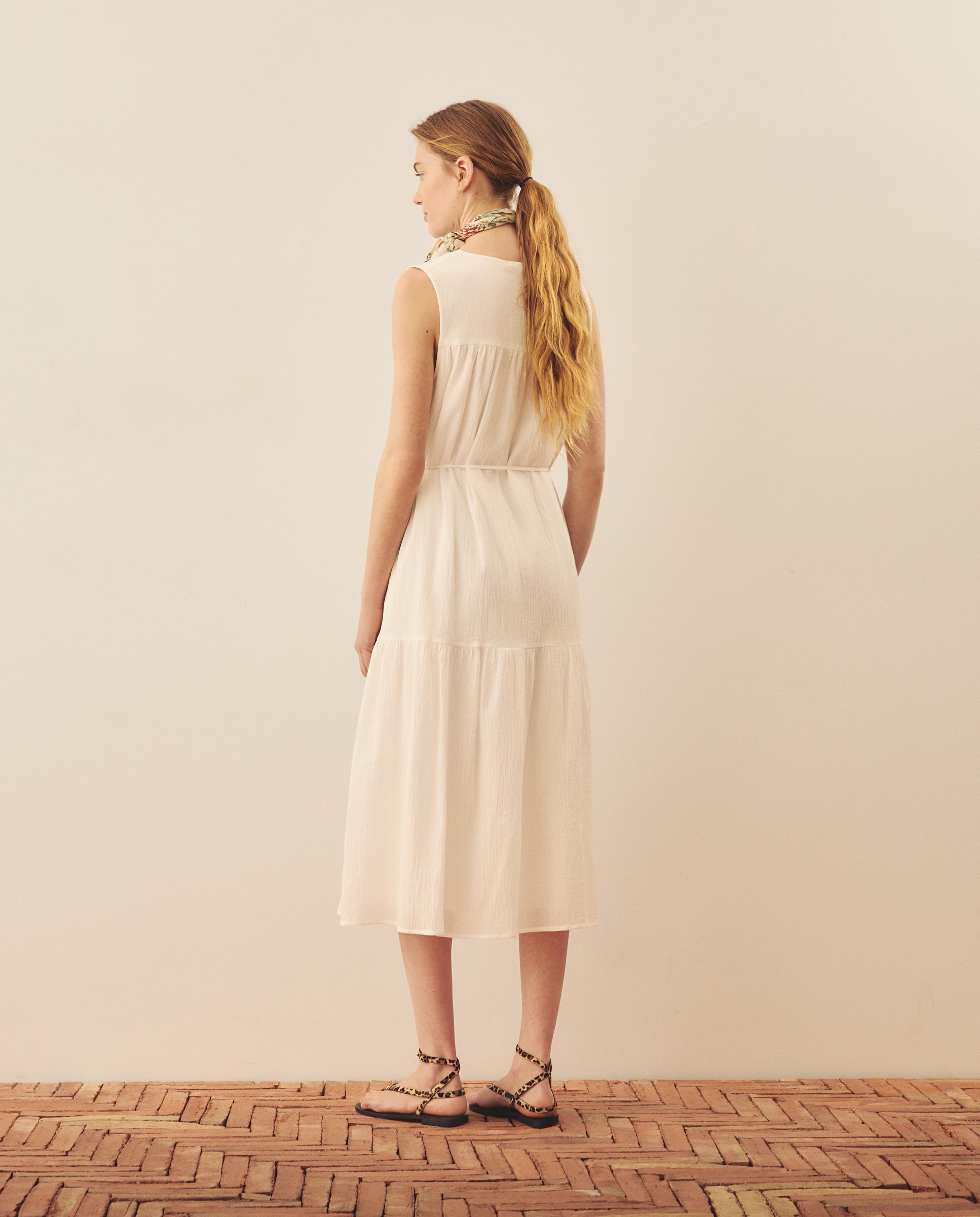 Vestido sem Mangas com Corte Franzido 120 Cru-3