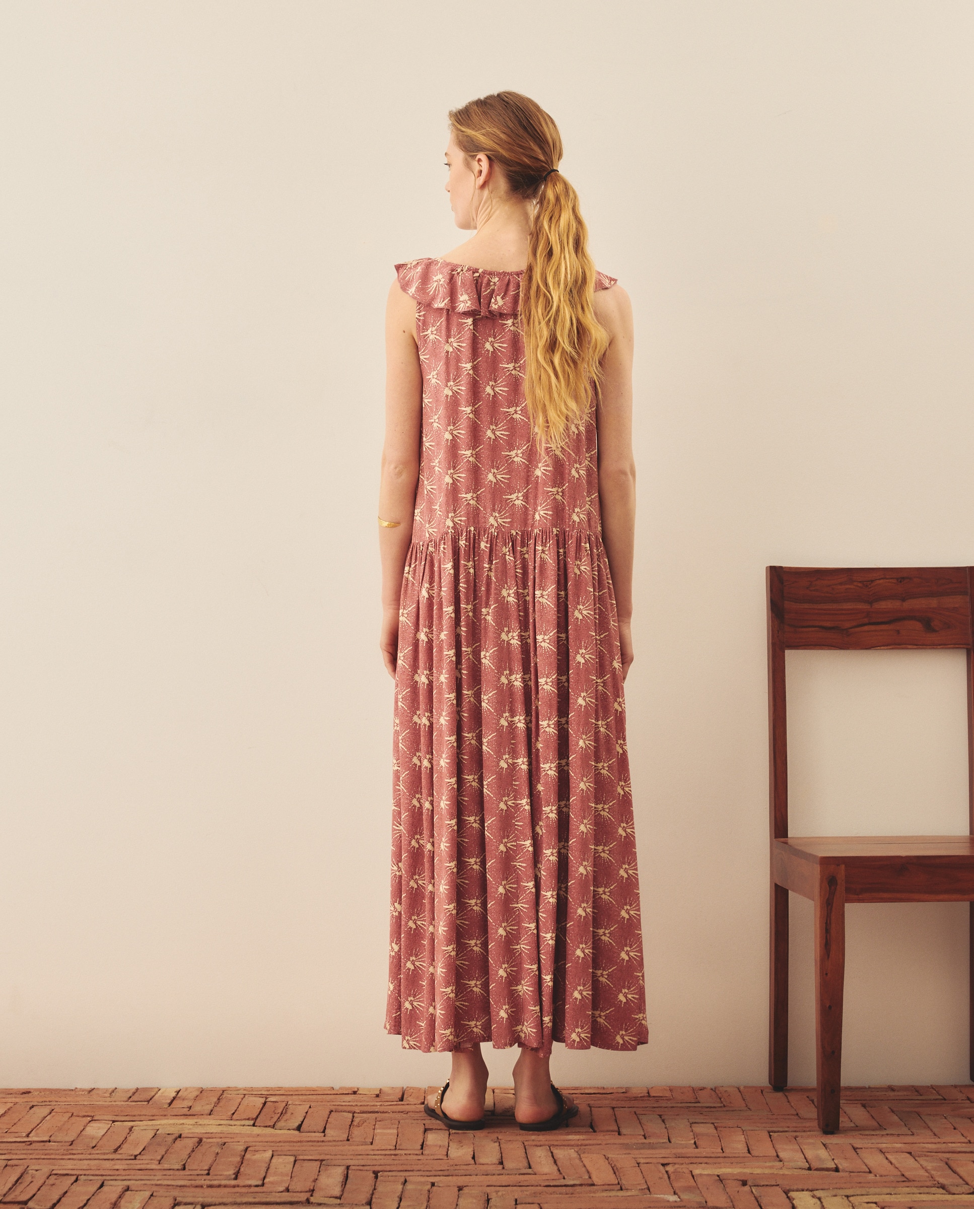 Vestido Midi com Folho Rosa-3