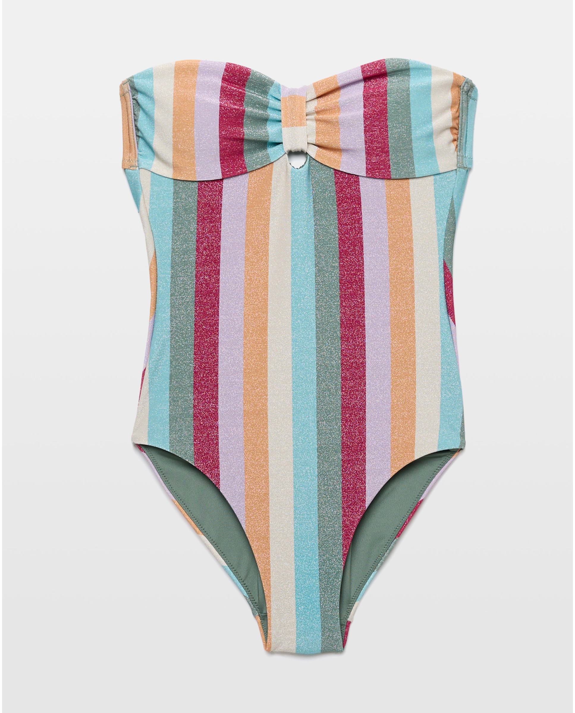 Fato de banho Bandeau com Fio Metalizado e Estampado às Riscas Multicolor Multicolor-5