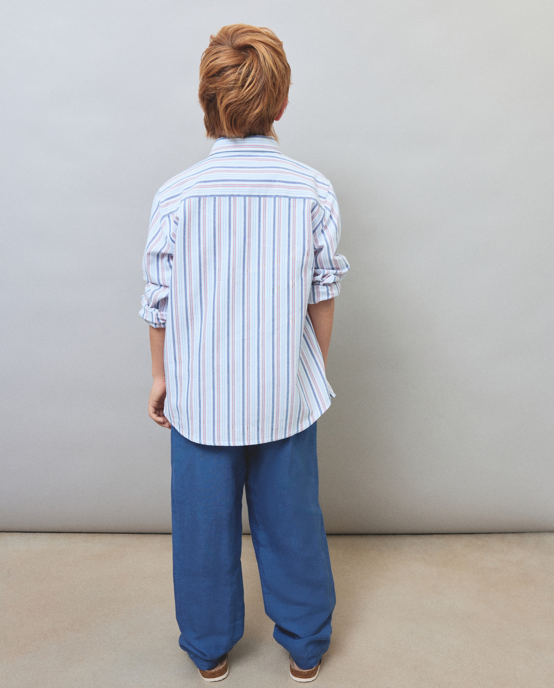 Camisa Oxford às Riscas com Manga Comprida Castanho-3