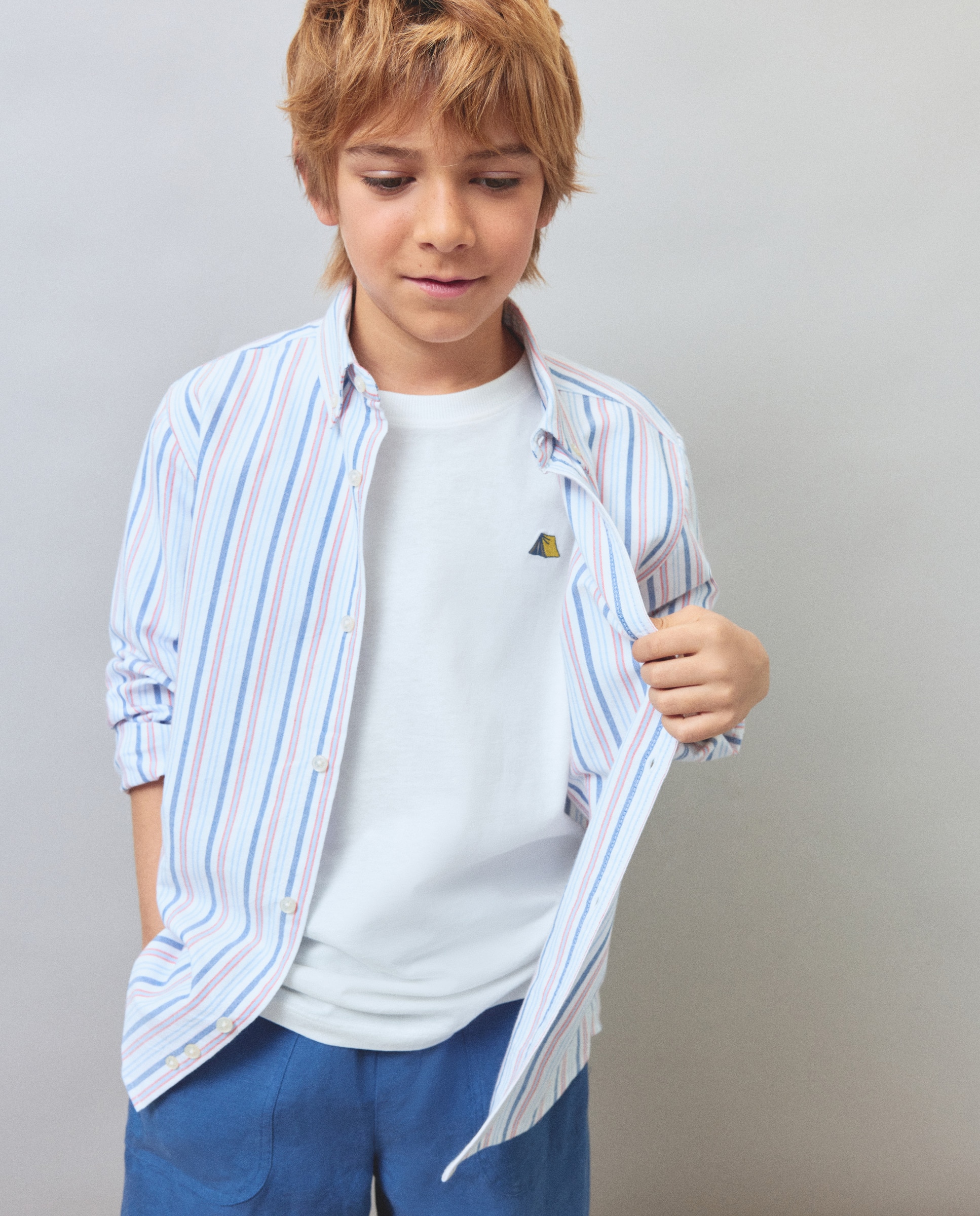 Camisa Oxford às Riscas com Manga Comprida Castanho-2