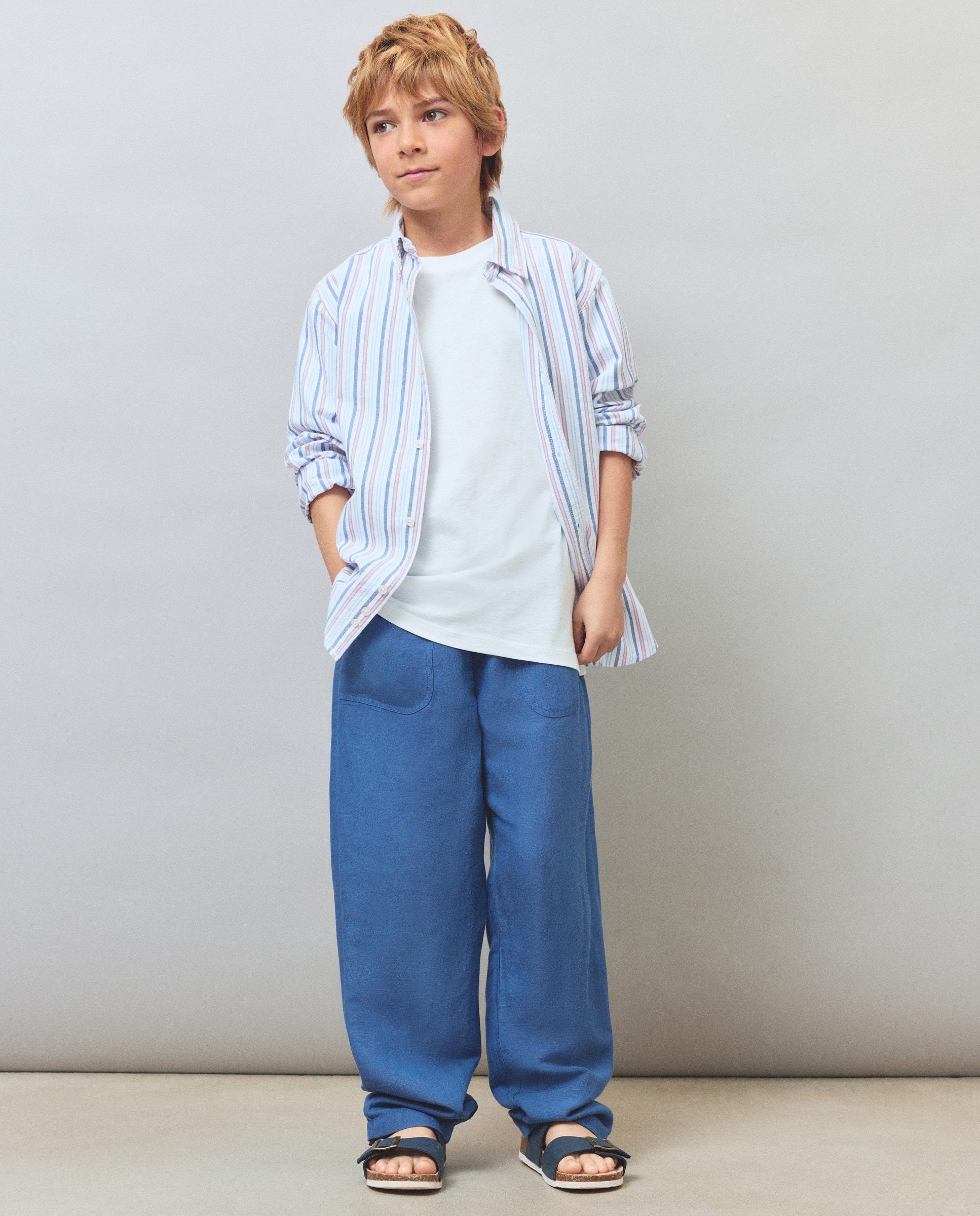 Camisa Oxford às Riscas com Manga Comprida Castanho-1