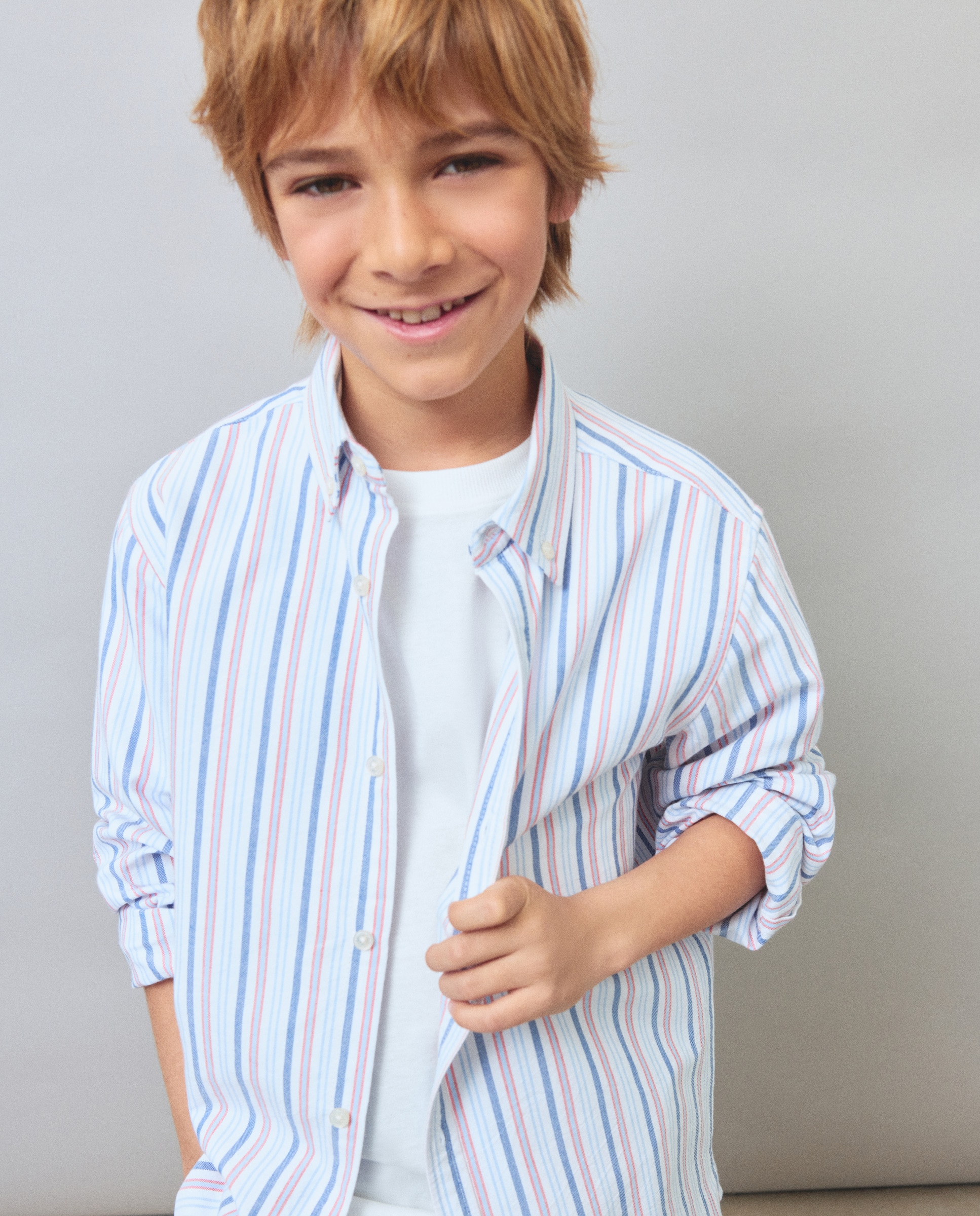 Camisa Oxford às Riscas com Manga Comprida Castanho-4