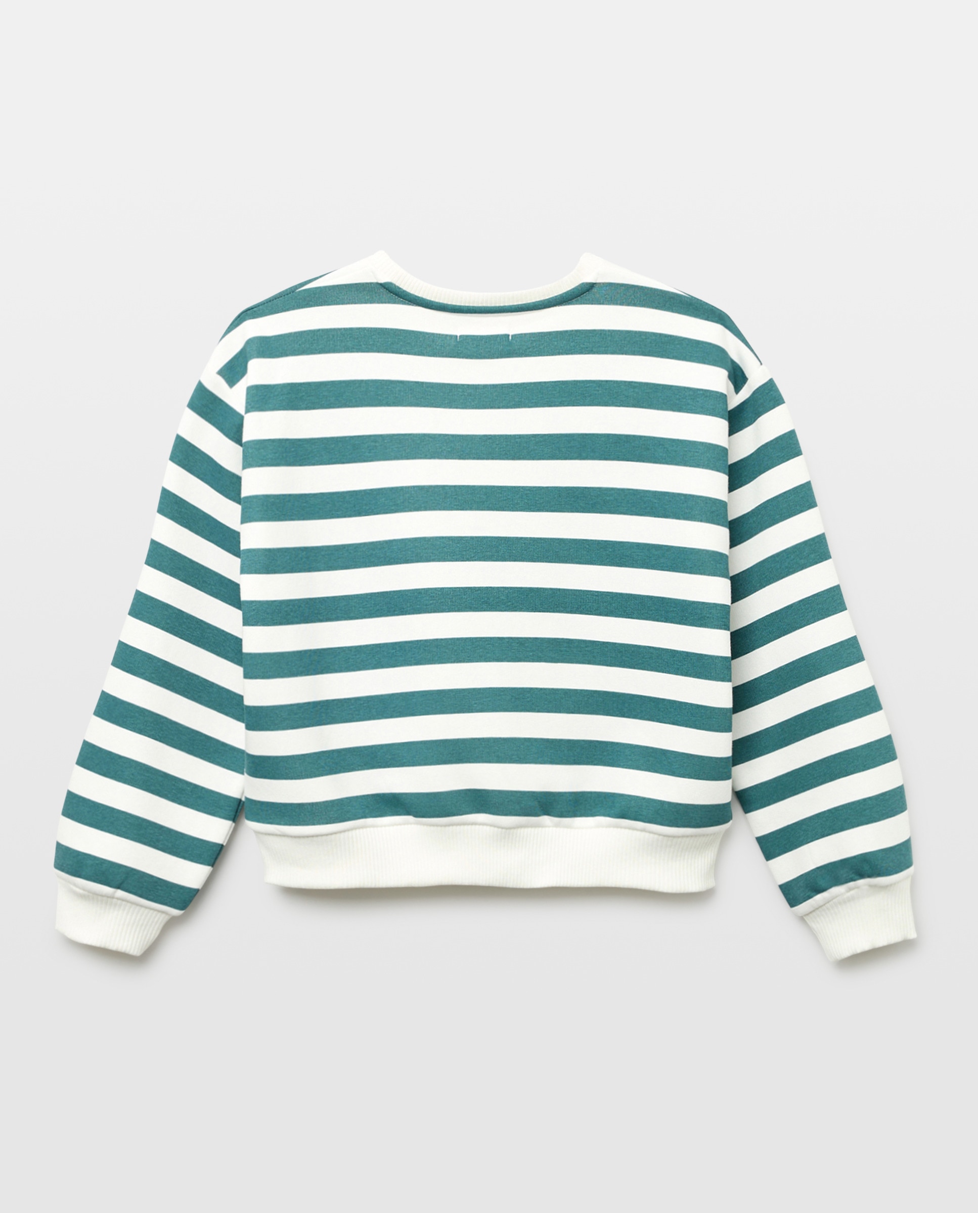 Sudadera niña basica cuello caja rayas Verde-2