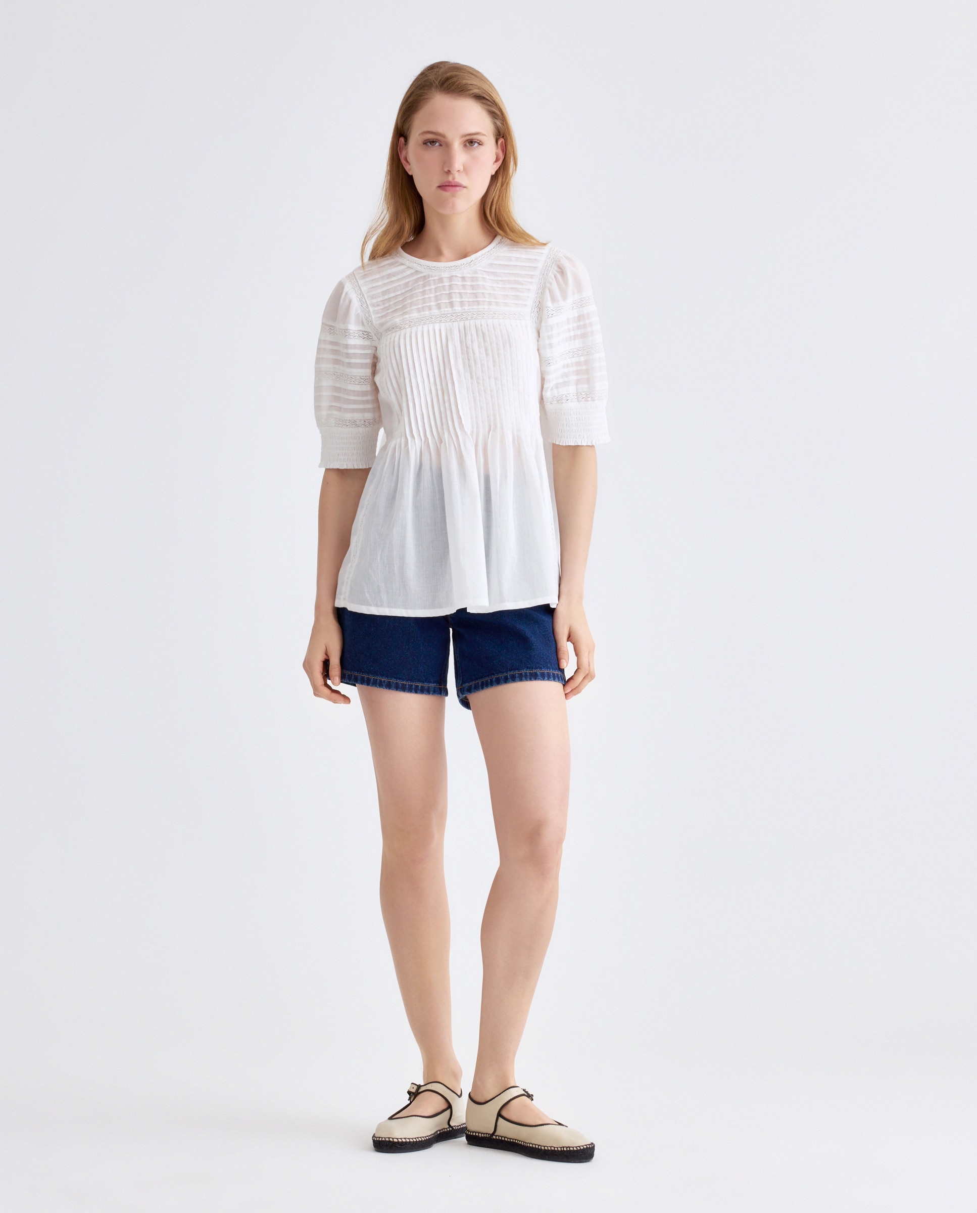 Blusa de mujer romántica Blanco-2