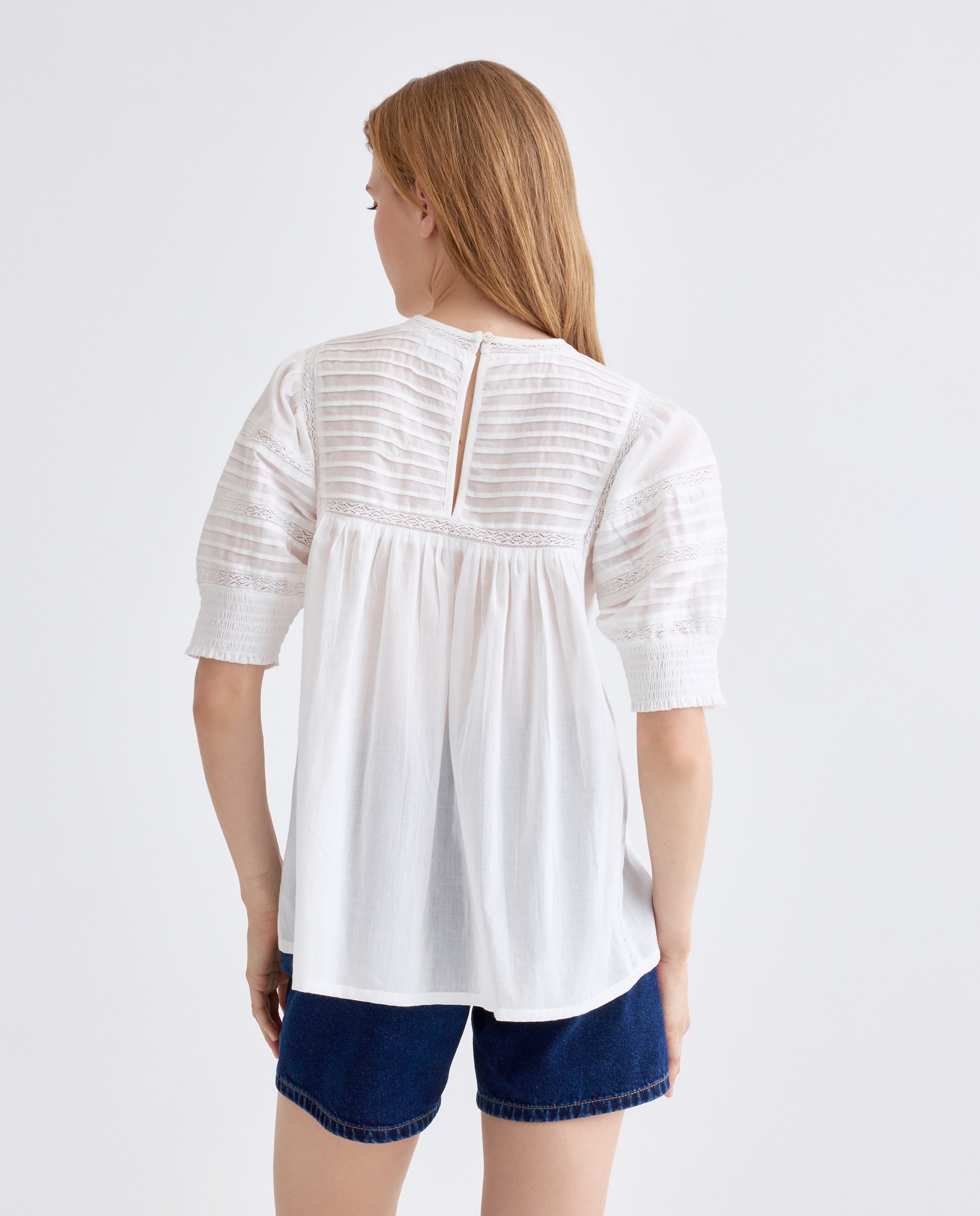 Blusa de mujer romántica Blanco-3