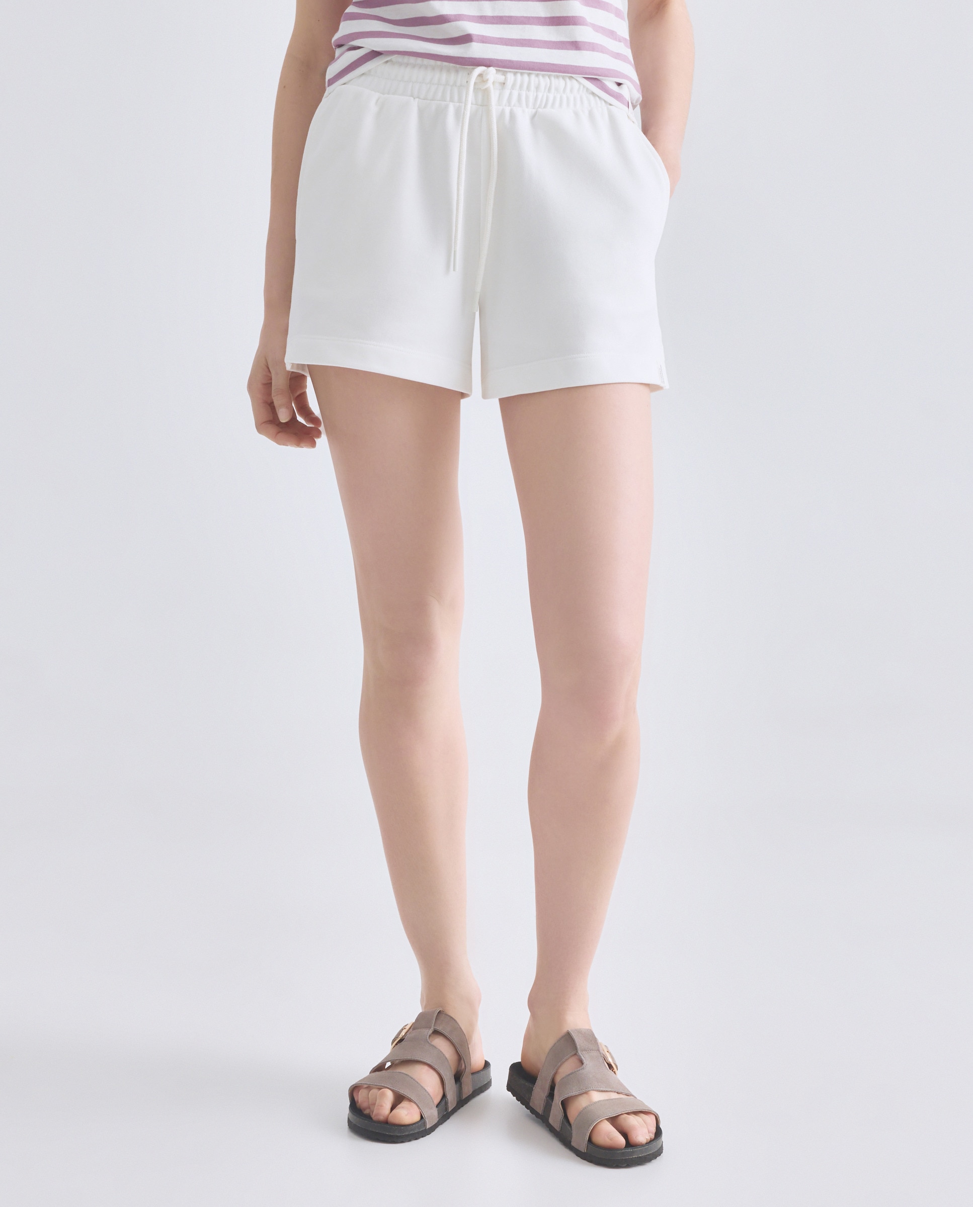 Pantalones cortos de mujer de felpa Blanco-2