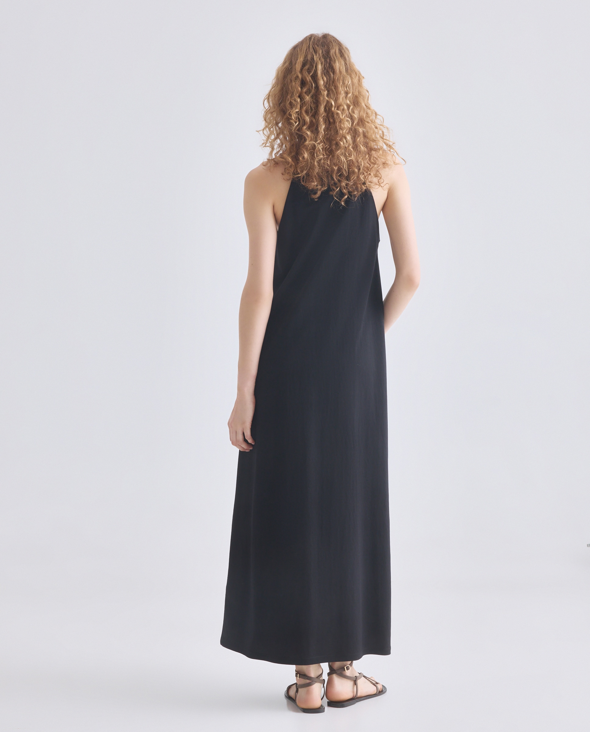 Vestido de mujer cuello halter tirante fino Negro-3