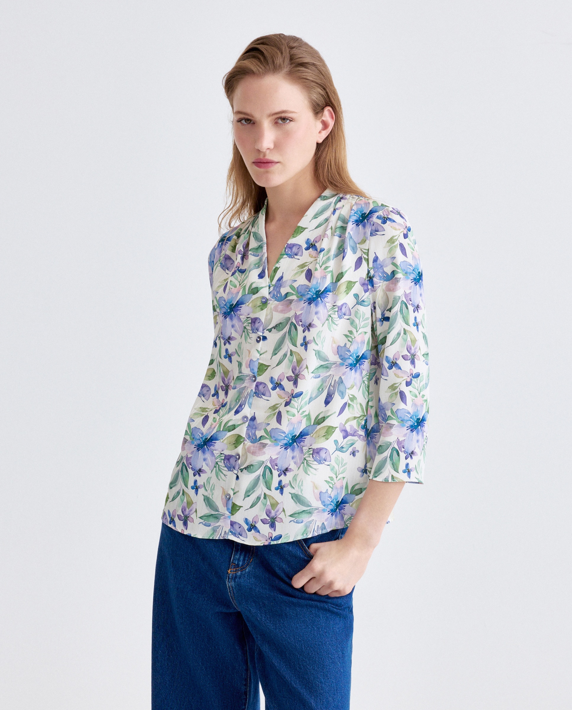 Camisa estampada com manga comprida Multicolor-1