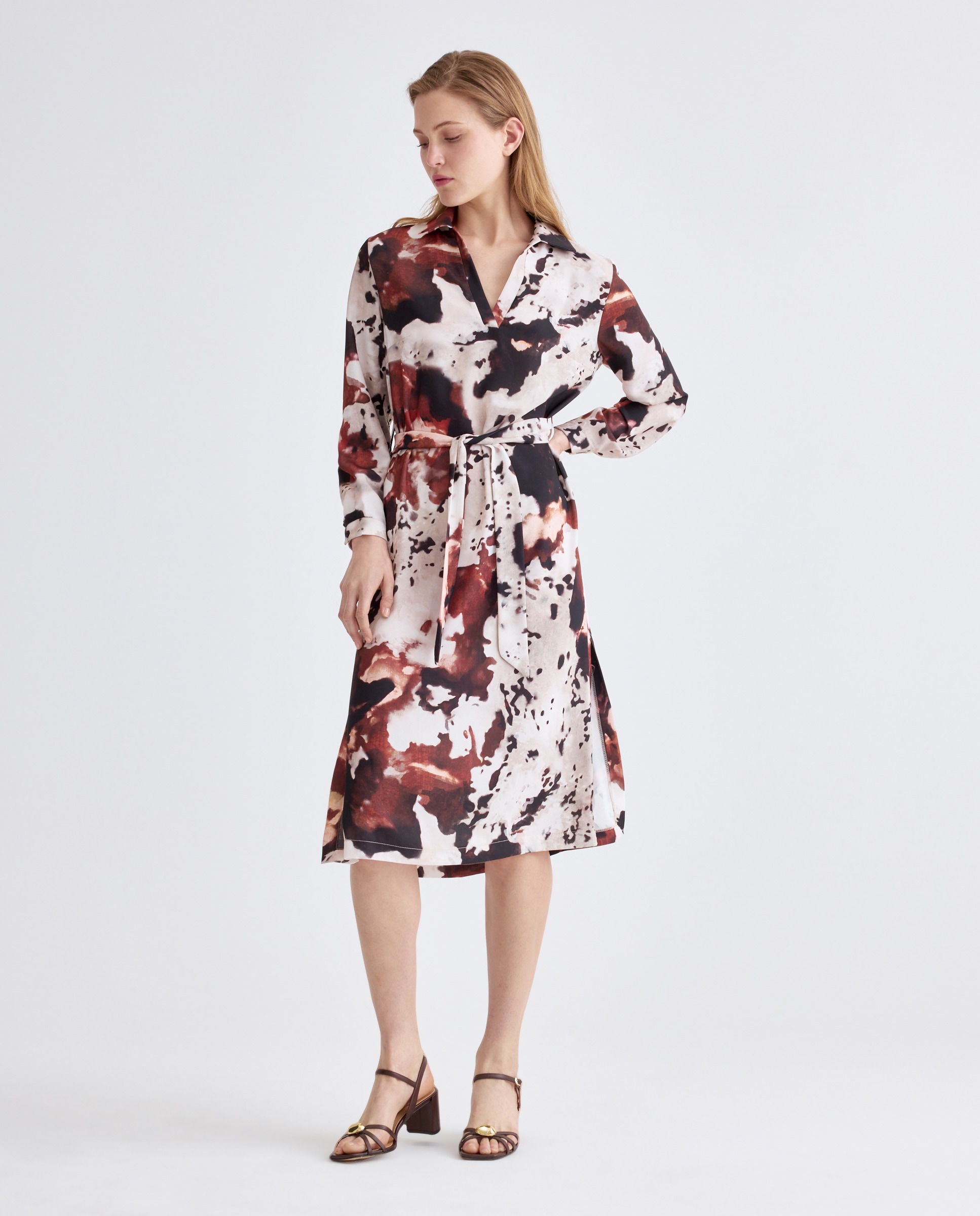 Vestido estampado com manga comprida Multicolor-1