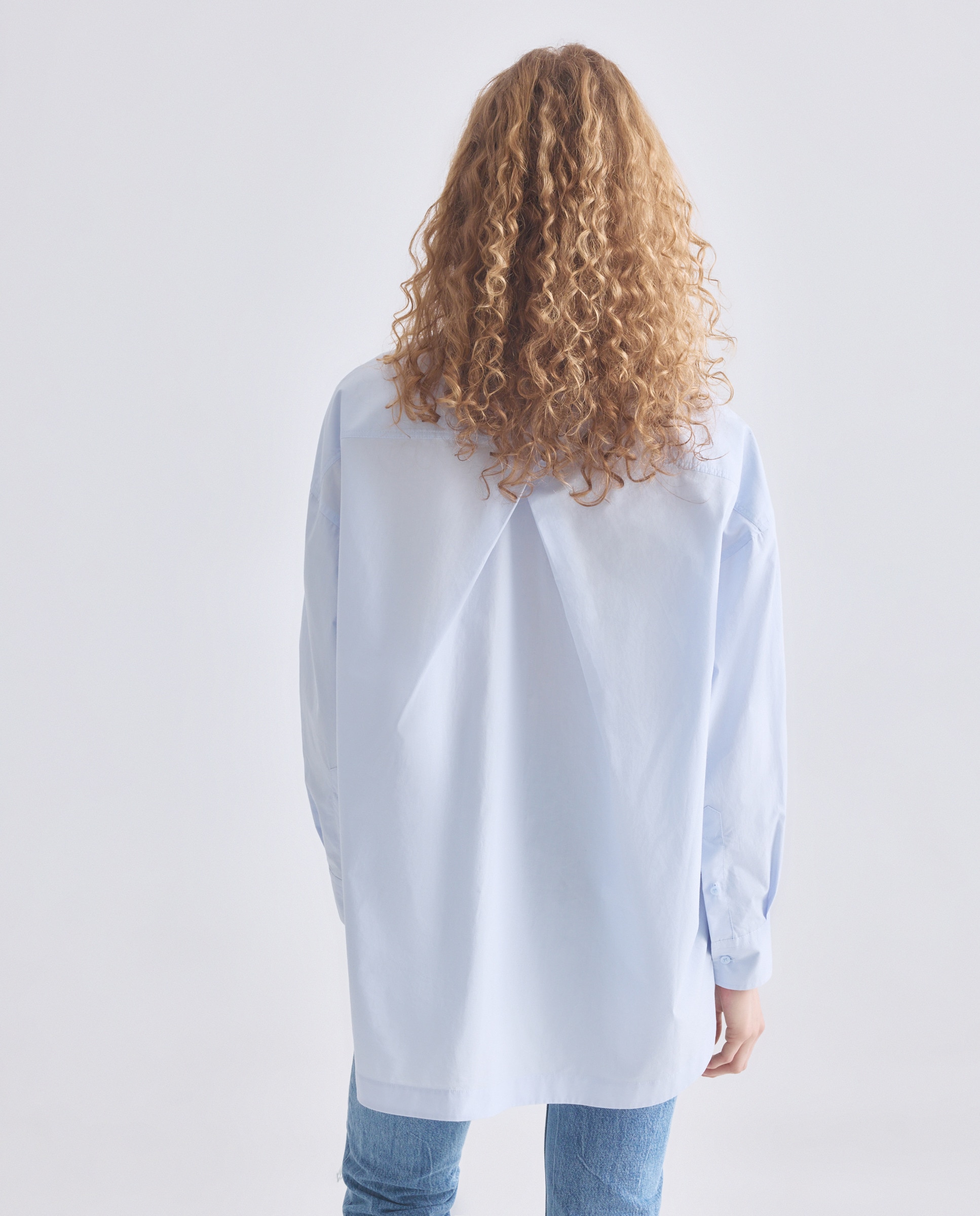 Camisa Relaxed com Detalhes de Mangas Duplas Azul-3