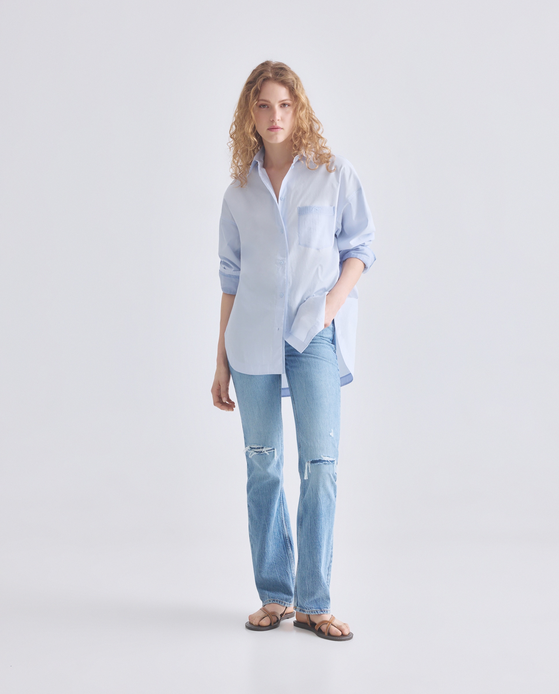 Camisa Relaxed com Detalhes de Mangas Duplas Azul-2