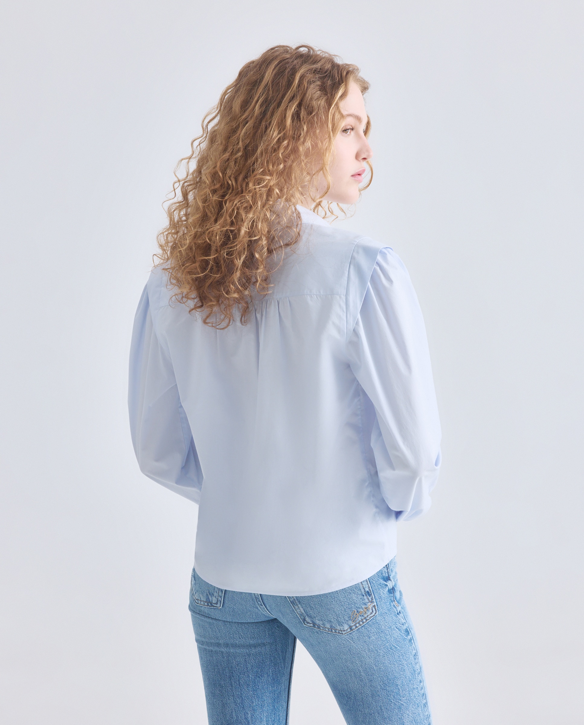 Camisa Regular com Manga Comprida. Azul-3