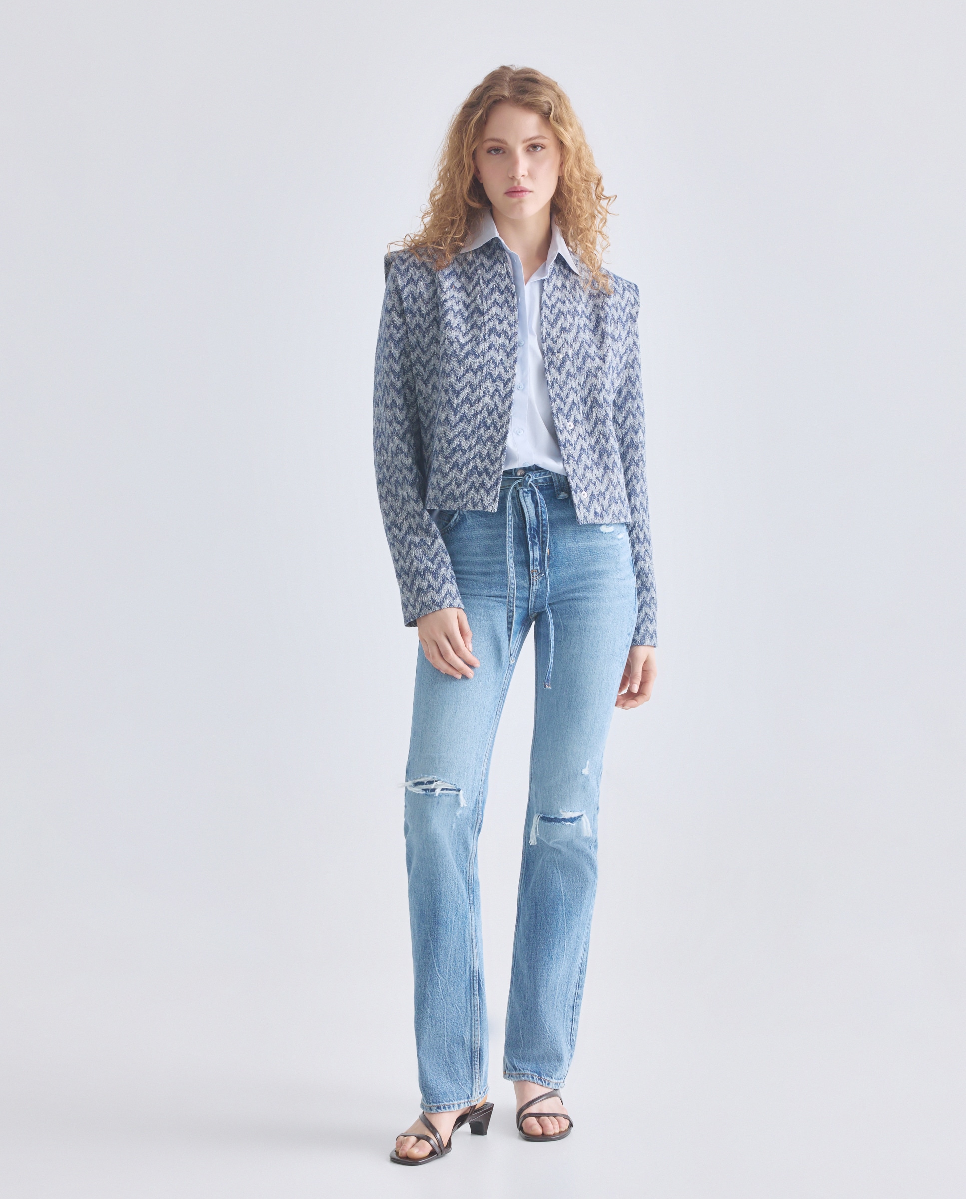 Blazer Curto de Manga Comprida Azul-2