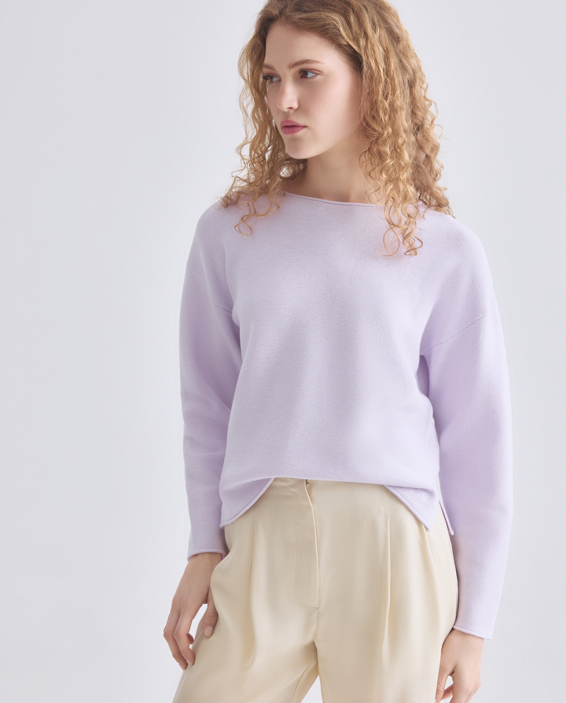 Camisola de Malha com Manga Comprida e Decote Redondo Roxo-1