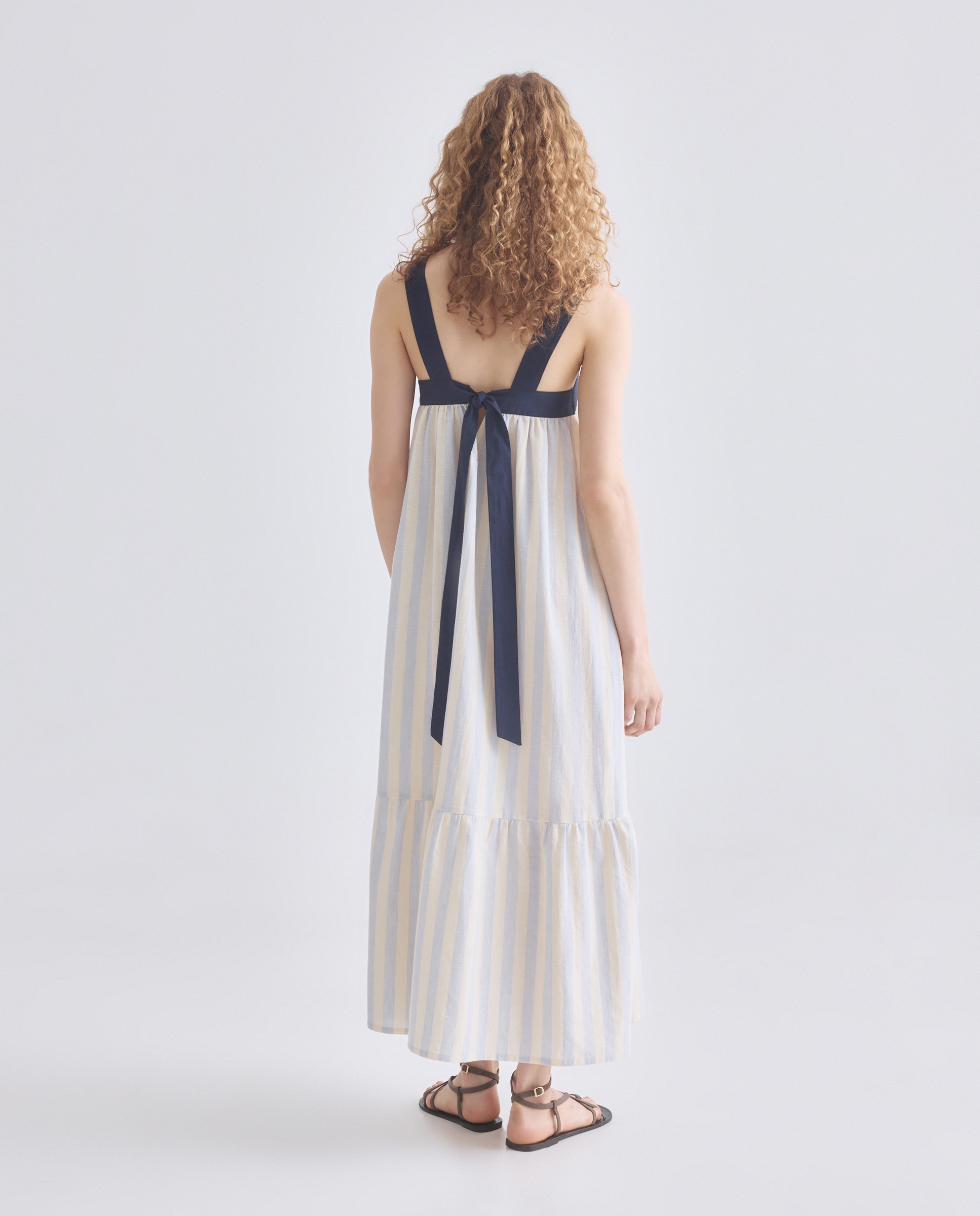Vestido de mujer de rayas con tirantes a contraste Azul-3