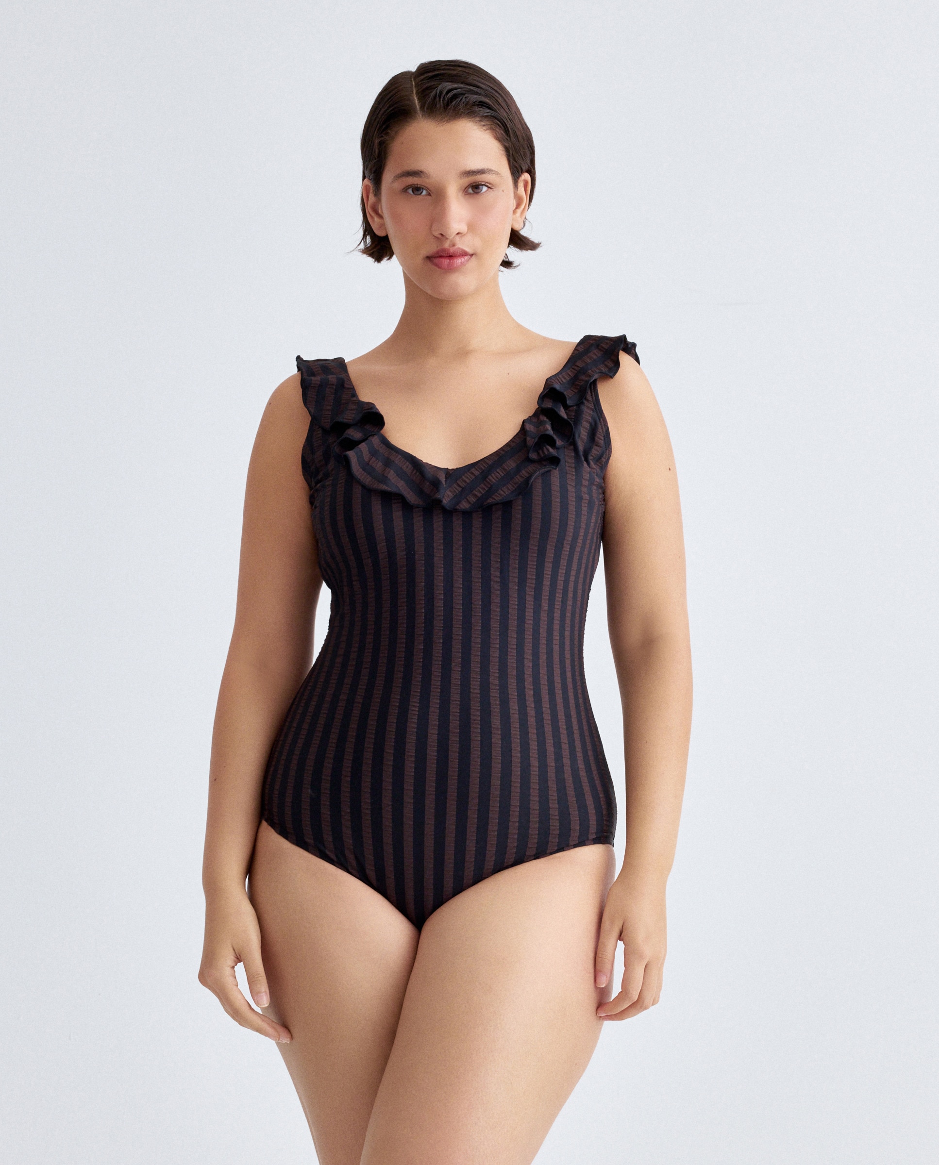 Bañador talla grande volante Negro-2
