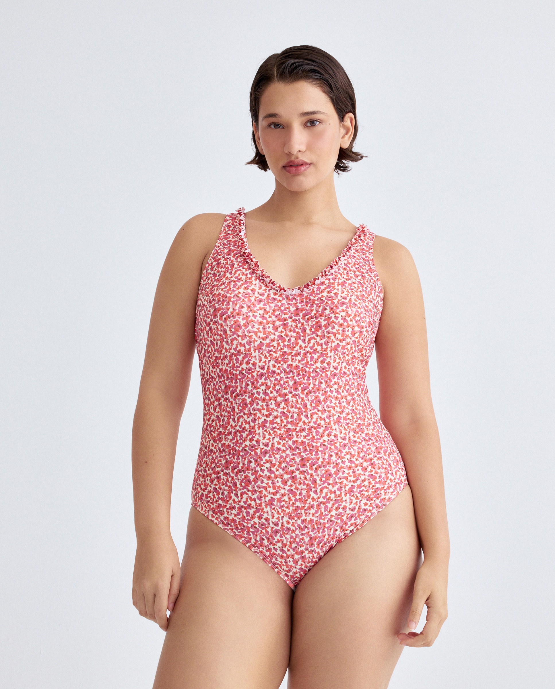 Bañadorde mujer talla grande volante Rosa-2