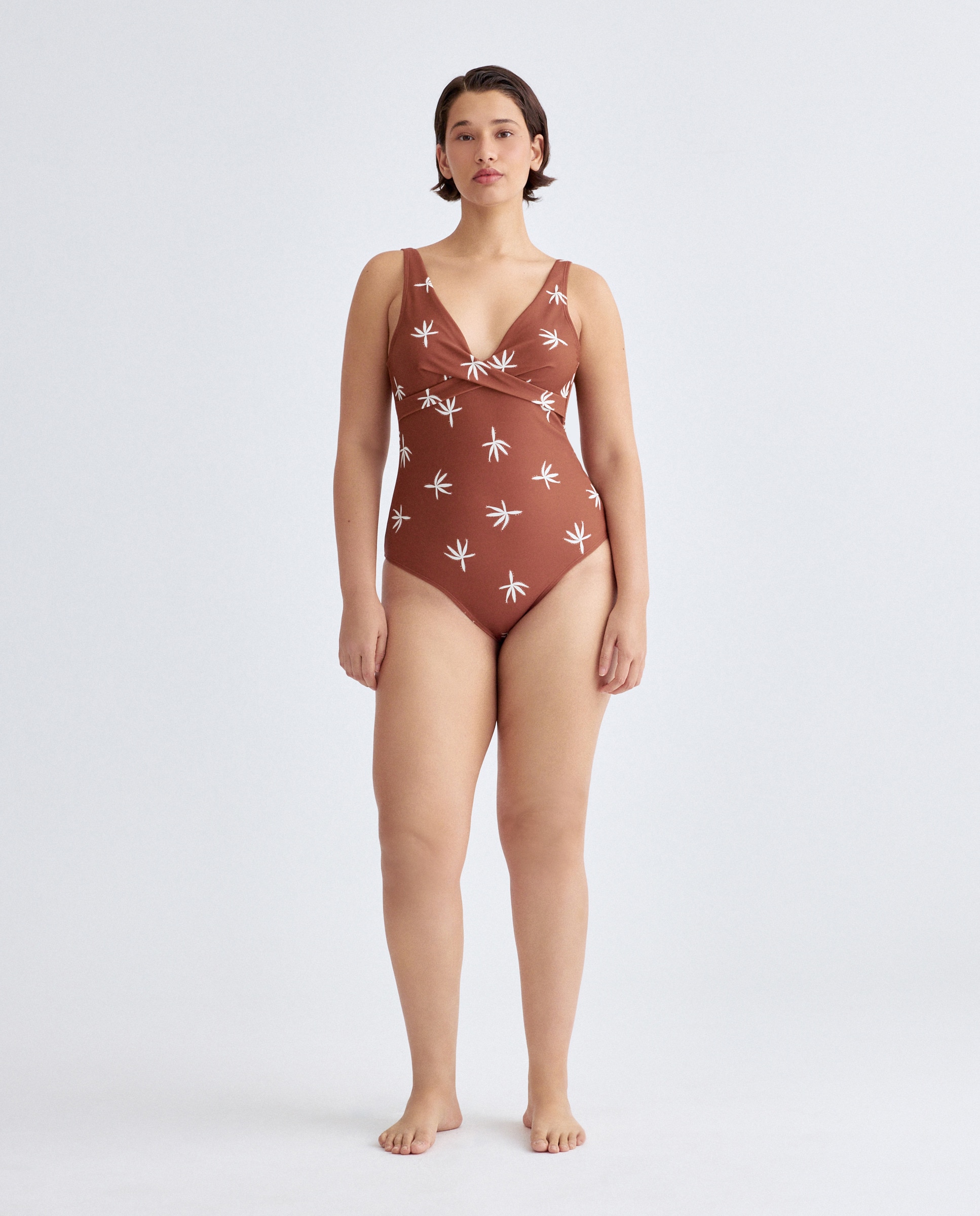 Bañadorde mujer talla grande drapeado Marrón-2