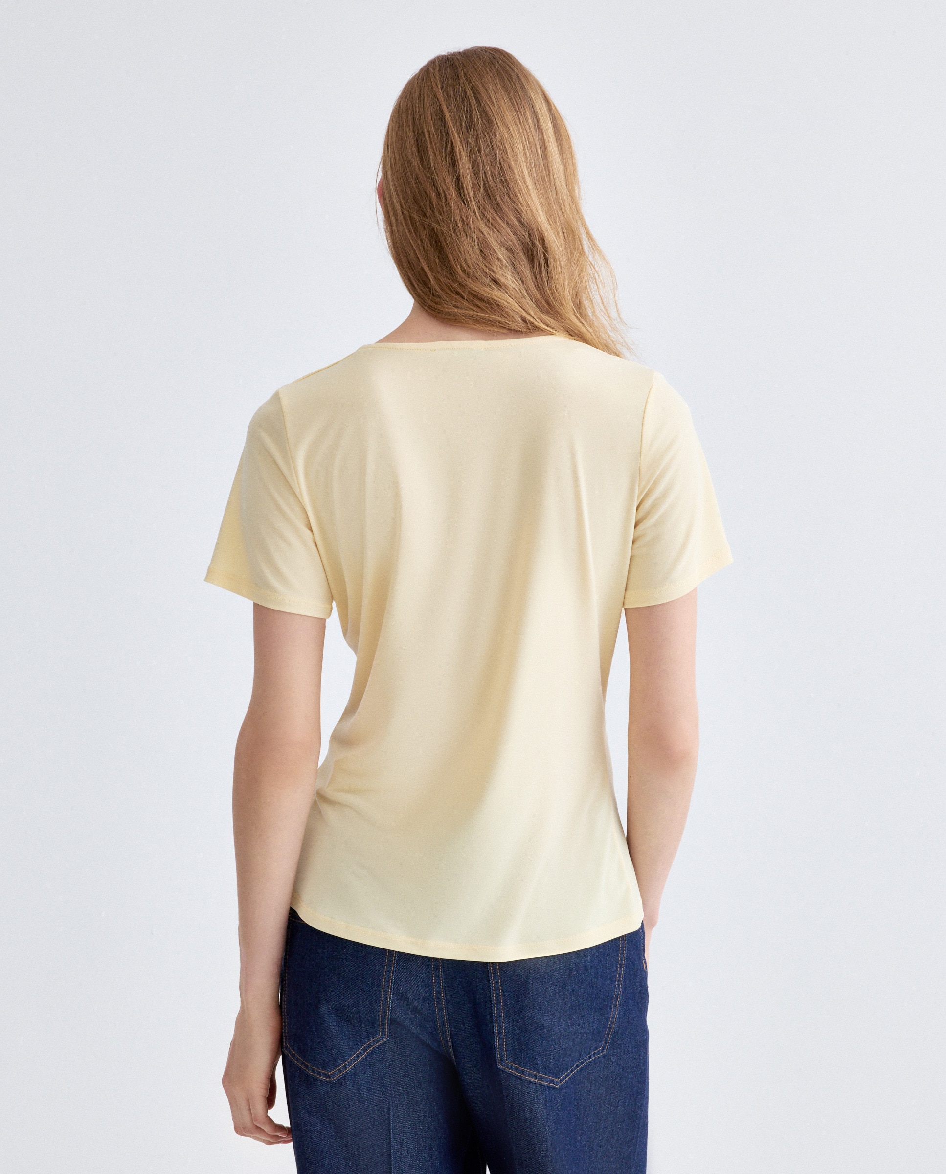 T-shirt lisa de mulher com manga curta Amarelo-3