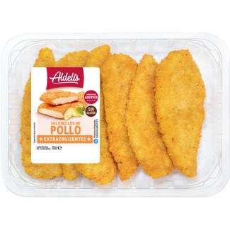 solomillos de pollo extra crujientes sin gluten bandeja 500 g peso aproximado - Aldelis