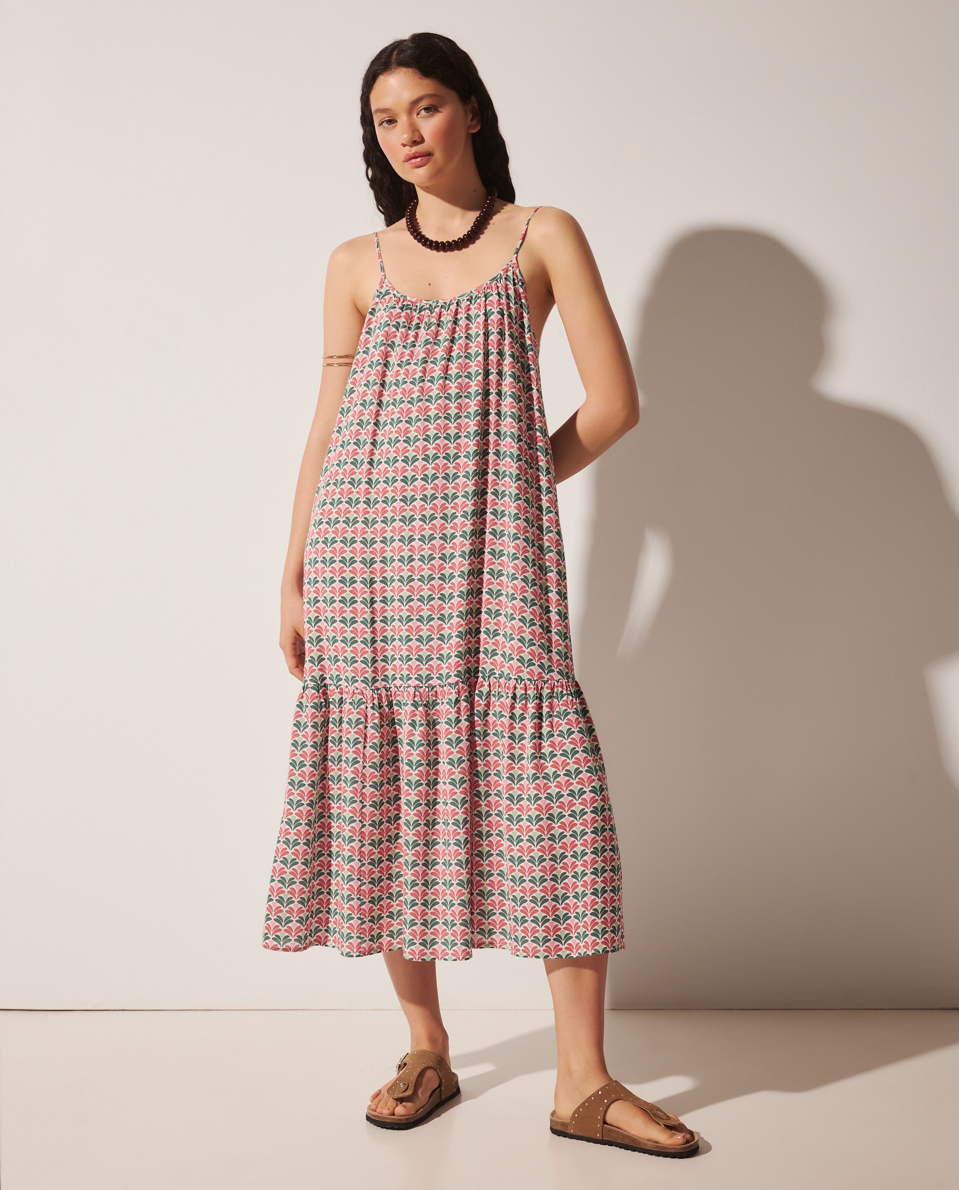 Vestido Comprido com Estampado Étnico 200 Rosa-1