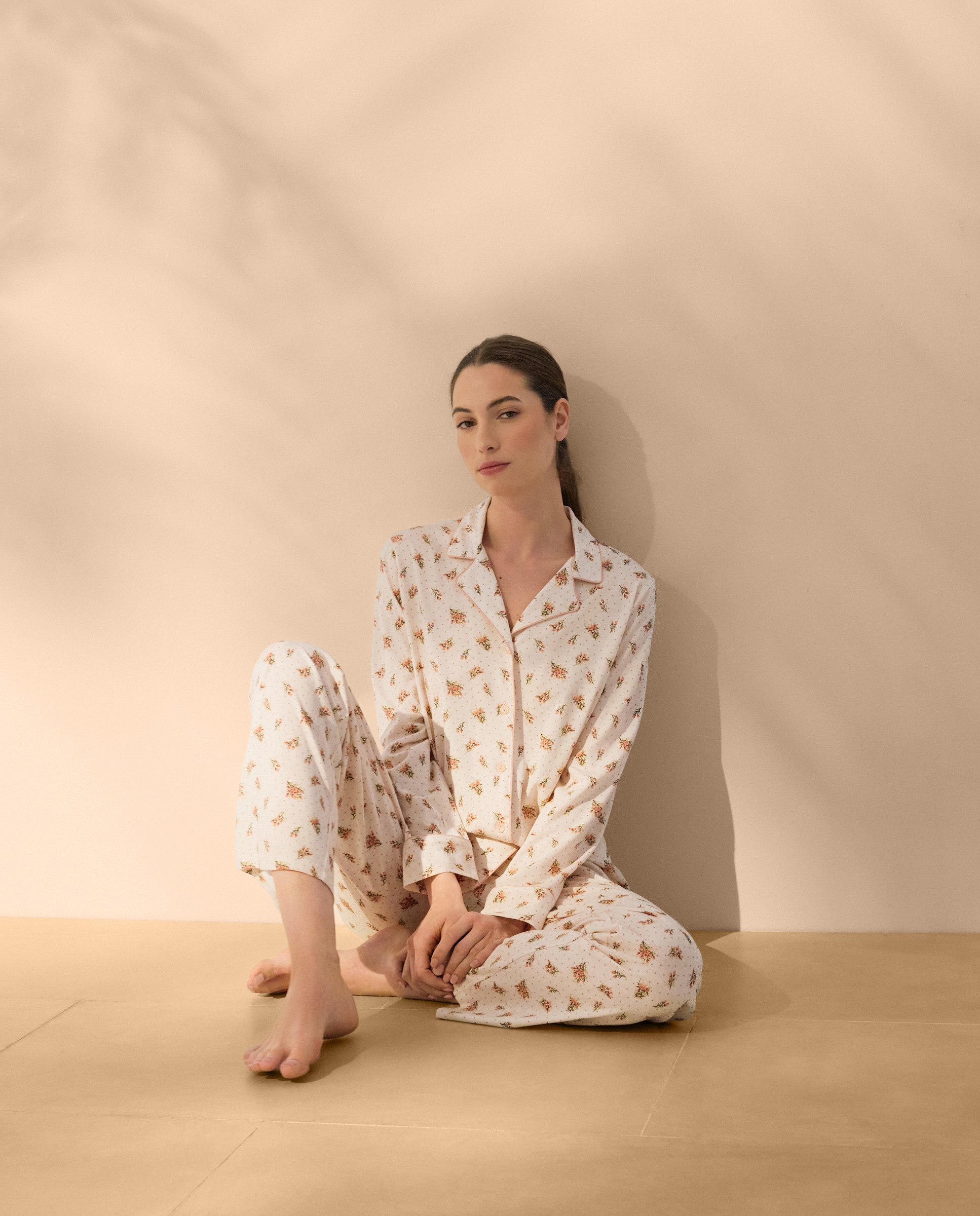 Pijama Camiseiro Estampado Rosa-1