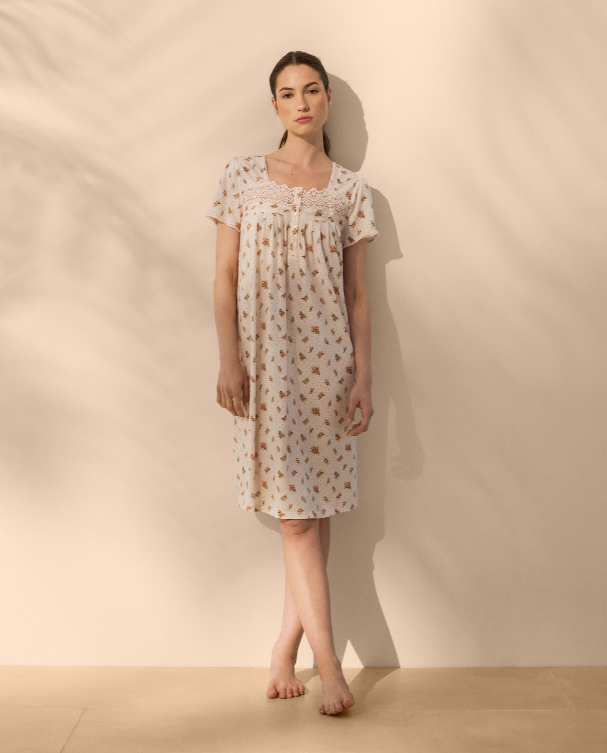 Camisa de dormir curta estampada Rosa-1