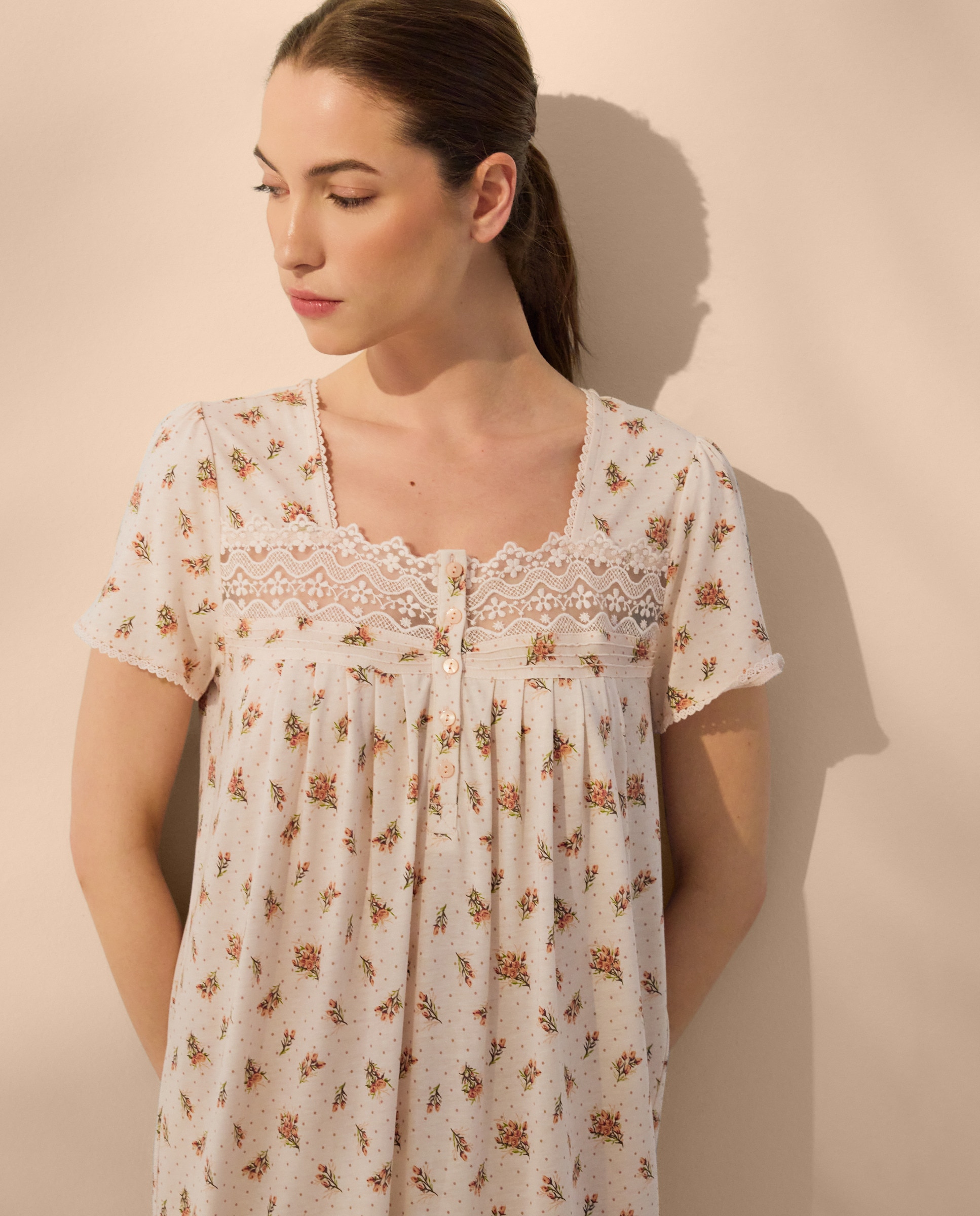 Camisa de dormir curta estampada Rosa-2